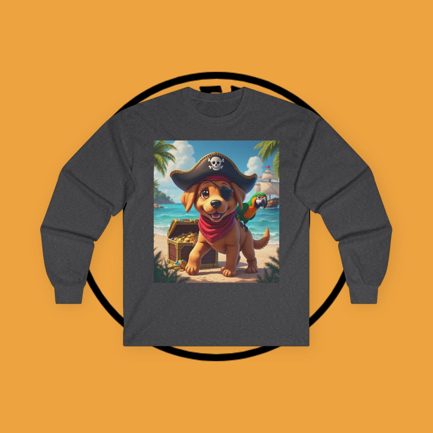 Adventurous Pirate Puppy Long Sleeve T-Shirt - Dog Design with Pirate Hat and Tropical Treasure Long Sleeve T-Shirt for Adventure Lovers π΄β οΈπ¦