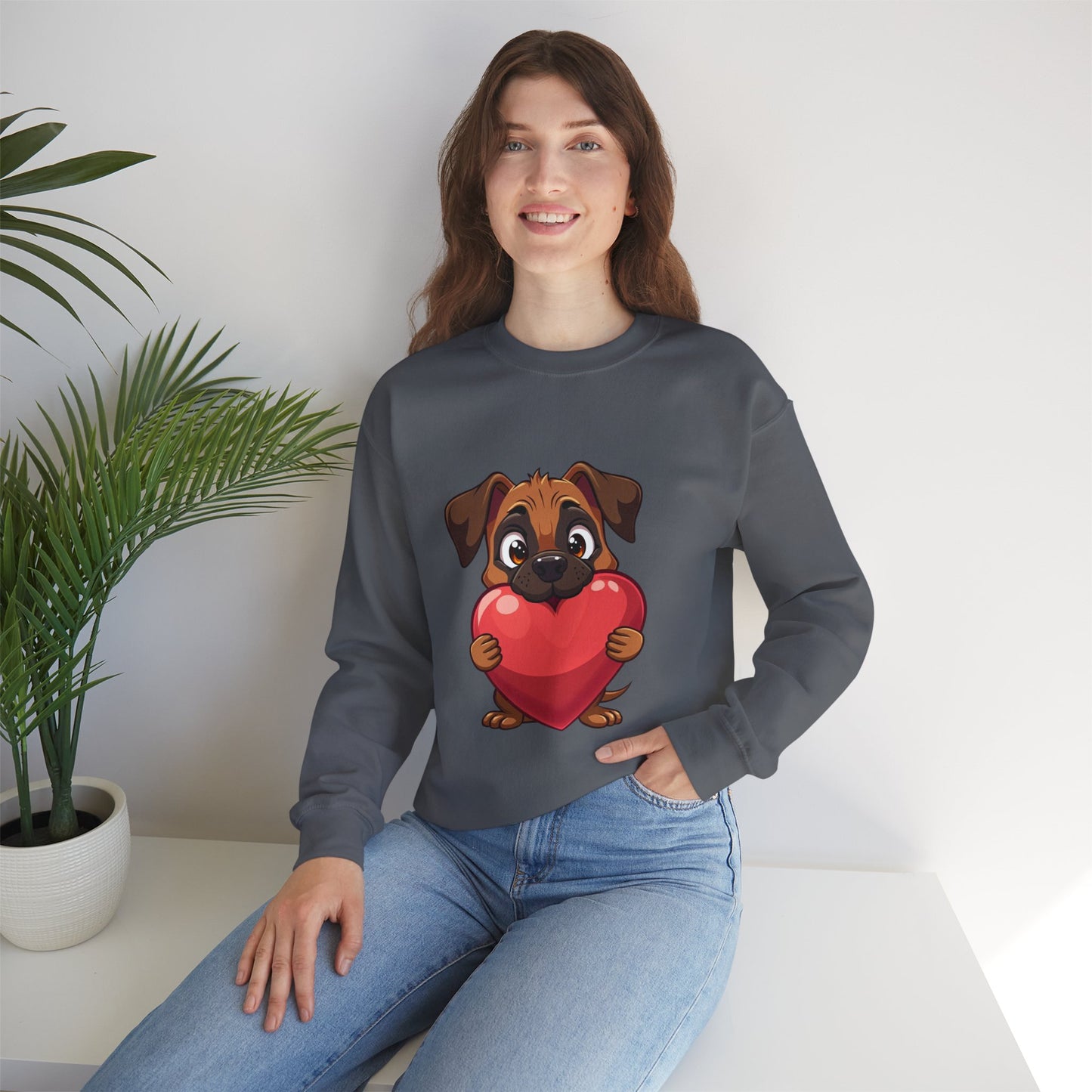 Adorable Puppy Love Heart Crewneck Sweatshirt - Perfect Gift for Dog Lovers