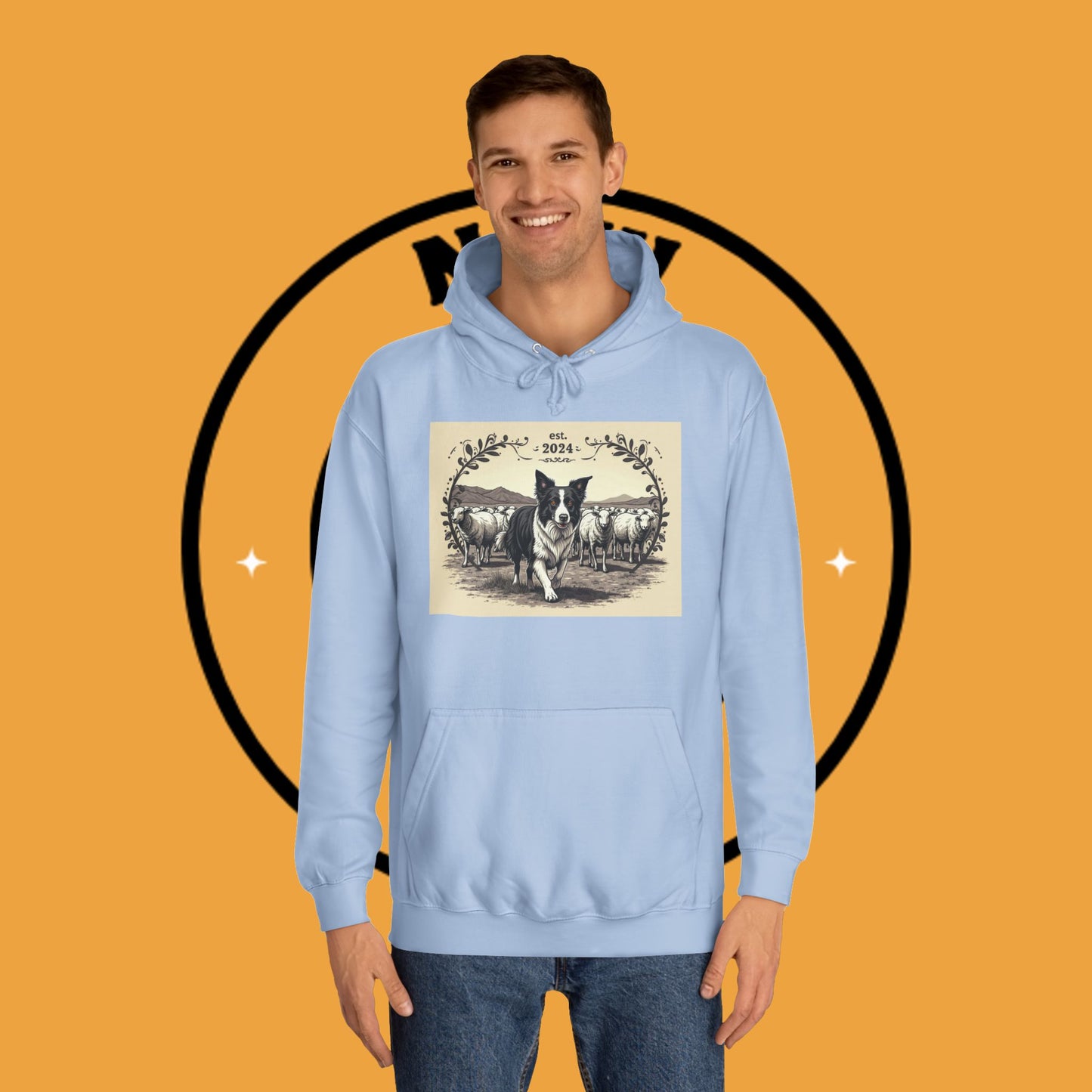 "Border Collie Sheep Herding Hoodie - Vintage Farm Life Est. 2024 Sweatshirt | Premium Pastoral Dog Design"