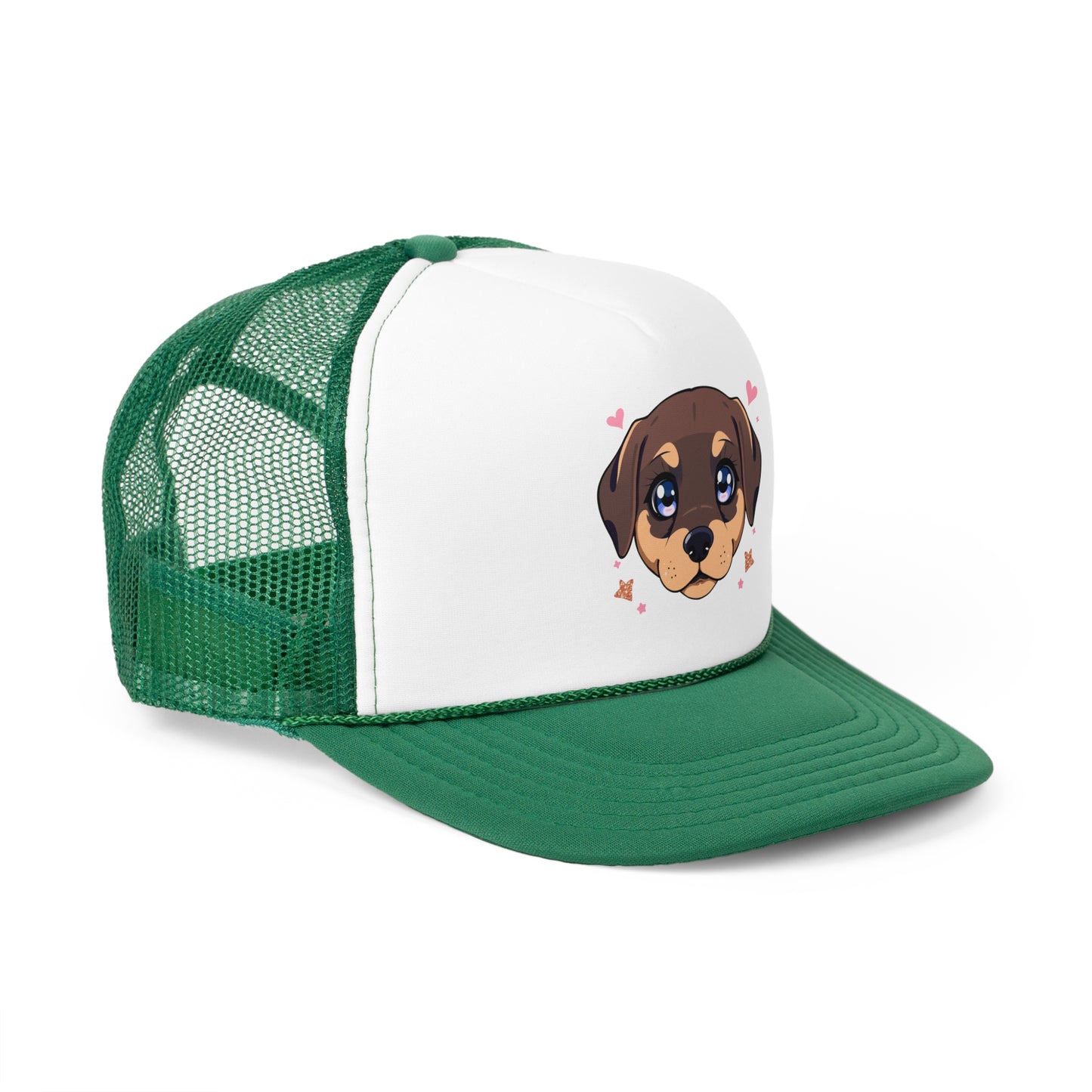 Kawaii Puppy Trucker Cap - Cute Anime Design with Hearts - Adorable Unisex Cap