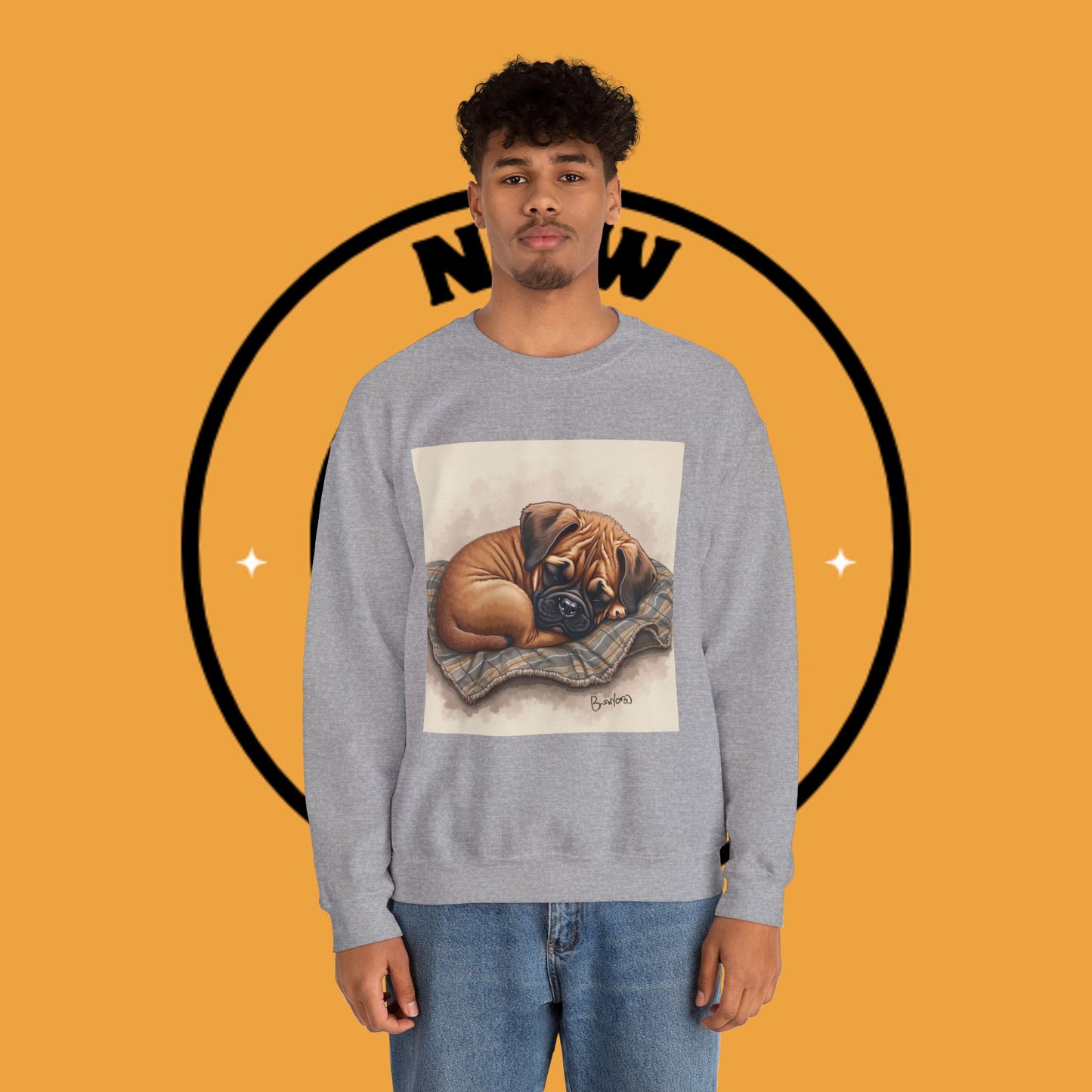 Sleeping Boxer Puppy Crewneck Sweatshirt - Cozy Dog Art Design - Comfort Wear for Pet Lovers