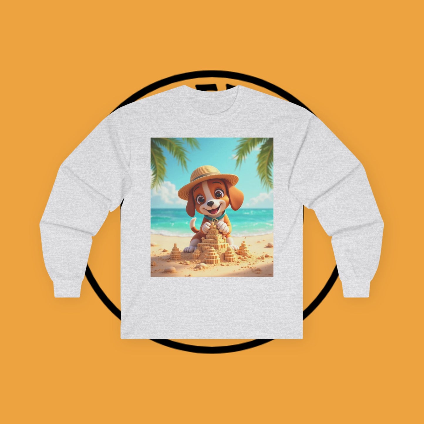 Beach Puppy Building Sandcastle Long Sleeve Shirt - Summer Tee