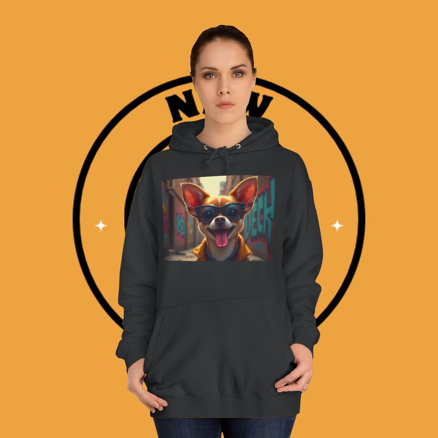 "Hip Chihuahua Sunglasses Hoodie | Cool Street Dog Art | Urban Hipster Pet Fashion | Trendy Animal Streetwear"