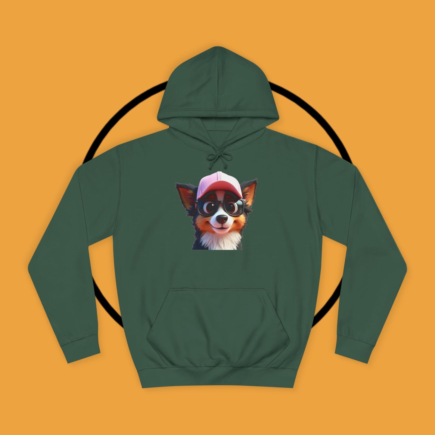 "Hipster Border Collie Puppy with Glasses & Cap Hoodie - Cute Trendy Dog Sweatshirt | Fun Design"
