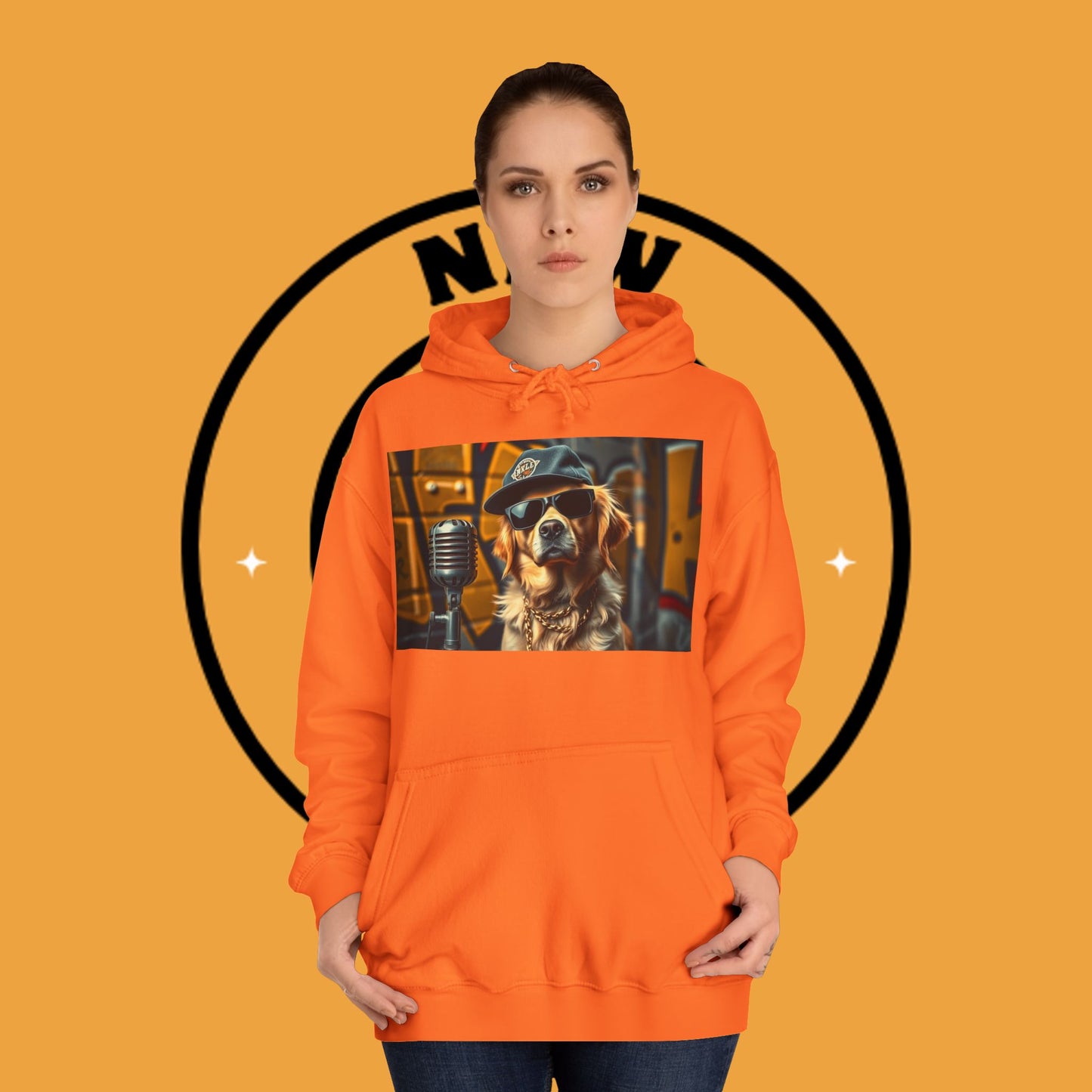 Hip Hop Hound - Cool Dog Rapper with Microphone - Rapper Dog Hoodie: Street Style Icon with Retro Vibes - Unisex Hoodie
