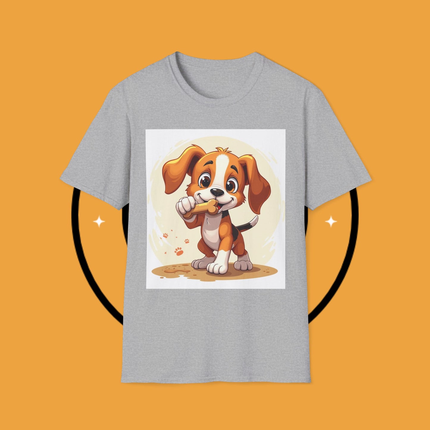 Happy Beagle Puppy with Bone T-Shirt - Cute Cartoon Dog Graphic Tee for Pet Lovers