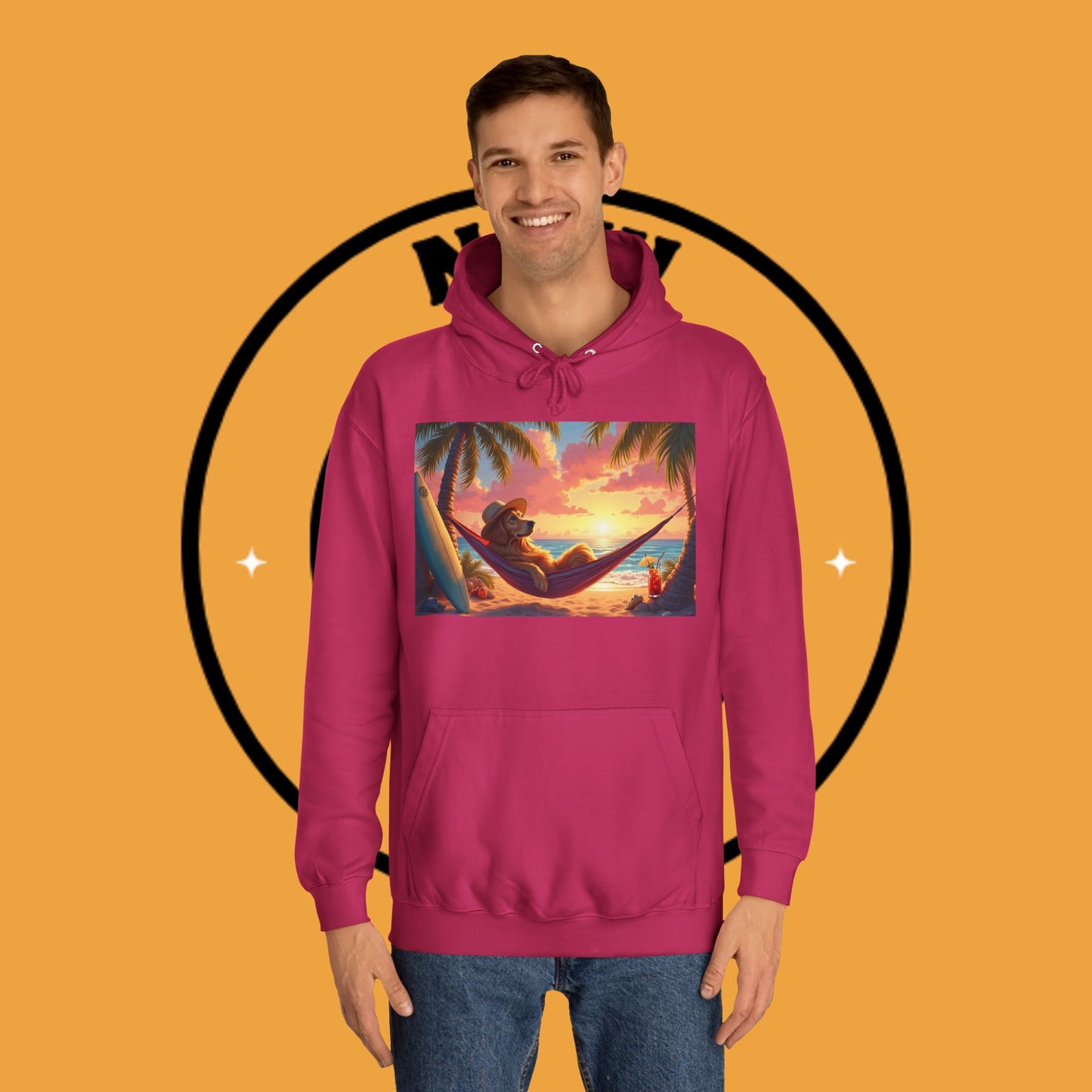 Beachside Bliss Golden Retriever Hammock Hoodie - Unisex Hoodies