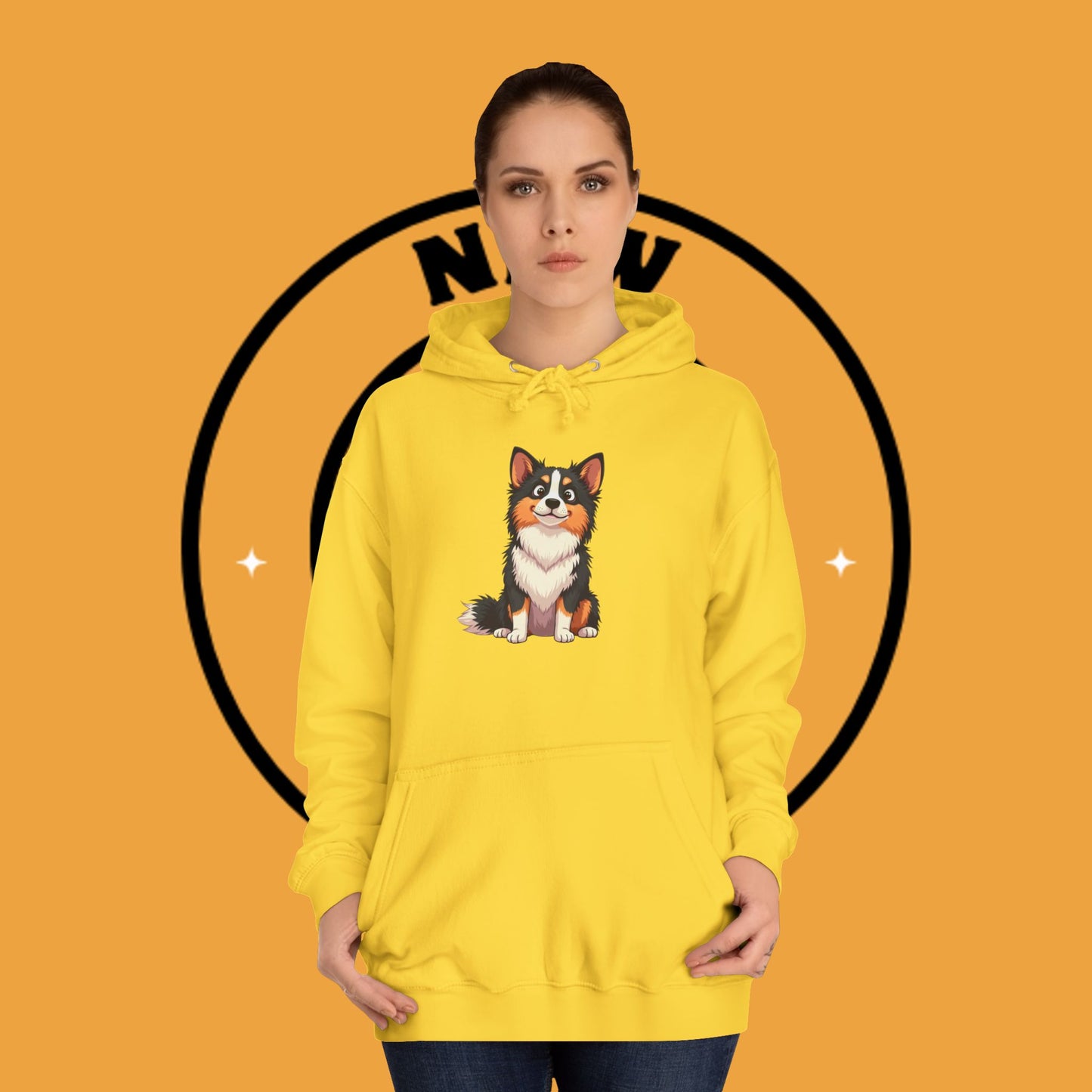 "Cute Tricolor Puppy Hoodie - Adorable Cartoon Dog Design | Kawaii Animal Streetwear for Dog Lovers"