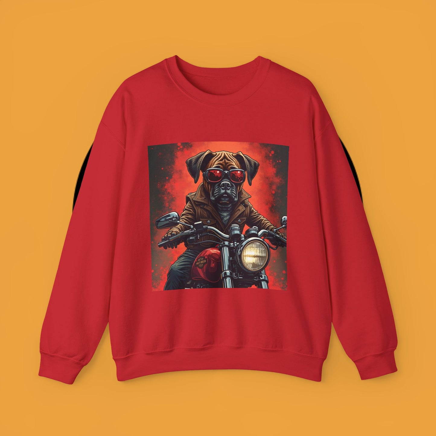 Biker Boxer Dog Crewneck Sweatshirt - Motorcycle Rebel Pup Design - Badass Pet Lover Style