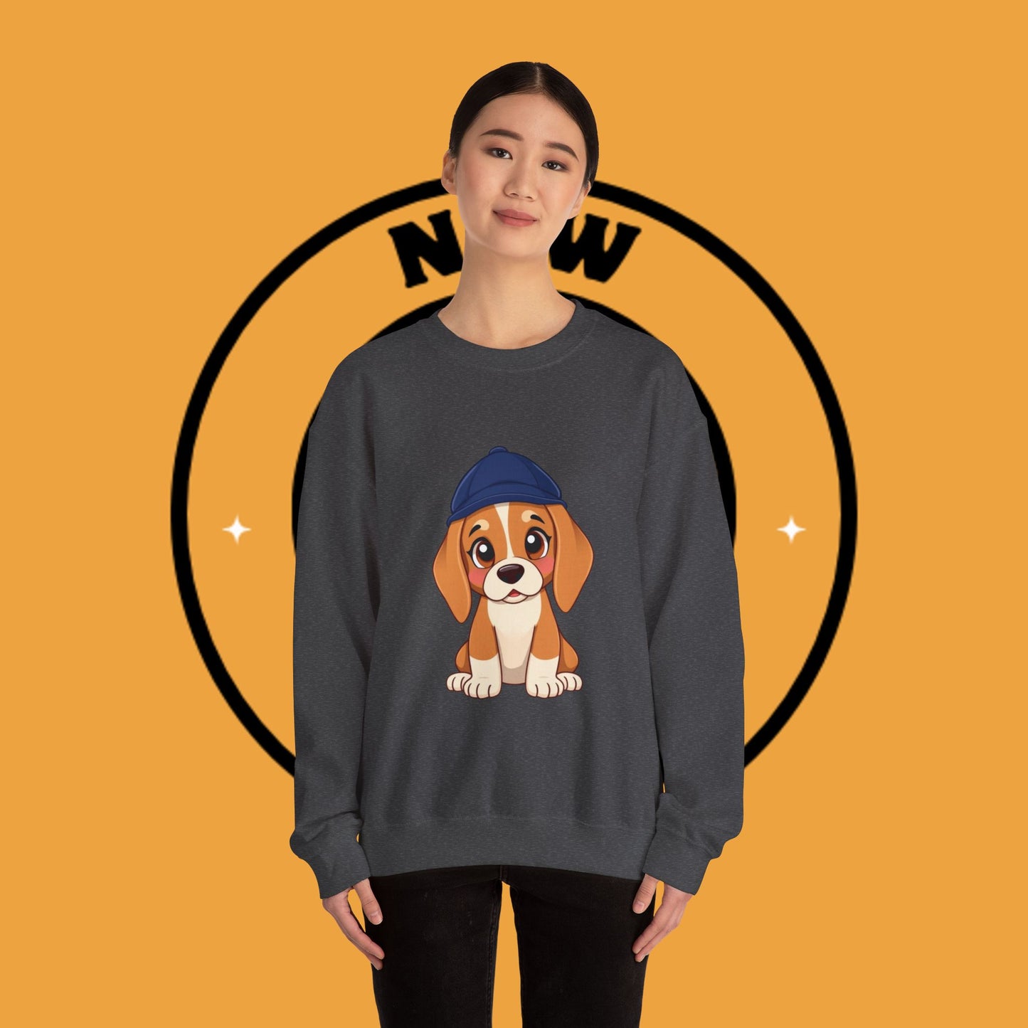 Beagle Puppy Crewneck Sweatshirt with Hat - Adorable Kawaii Dog Design