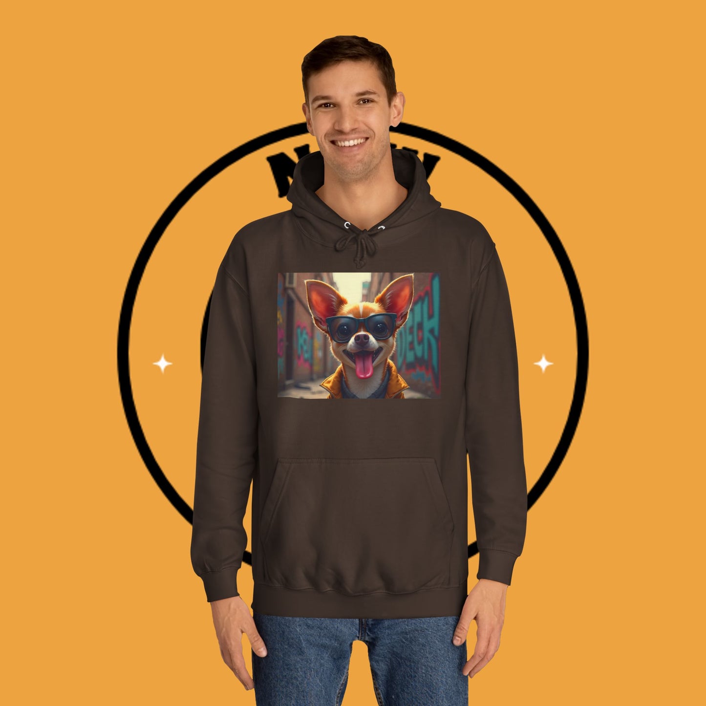 "Hip Chihuahua Sunglasses Hoodie | Cool Street Dog Art | Urban Hipster Pet Fashion | Trendy Animal Streetwear"