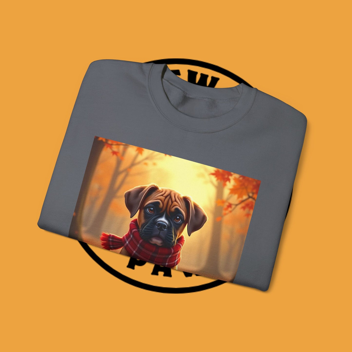 Cute Boxer Puppy Autumn Crewneck Sweatshirt | Fall Dog Lover Gift | Cozy Plaid Scarf Design
