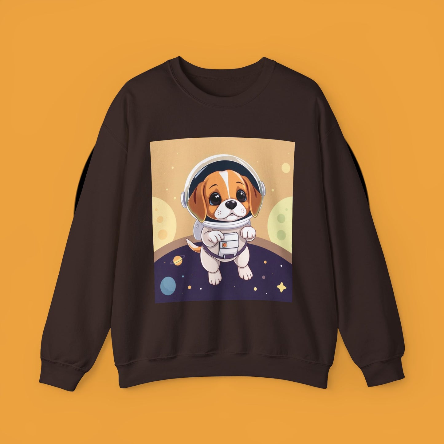 Astronaut Dog Crewneck Sweatshirt - Space Beagle Design with Helmet and Planets