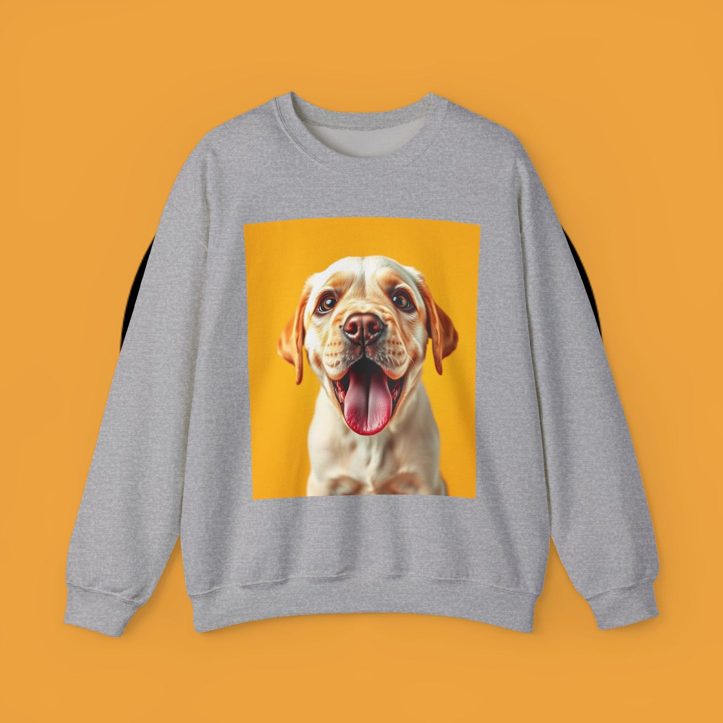 Unisex Dog Lover Crewneck Sweatshirt - Smiling Yellow Lab on vibrant yellow background