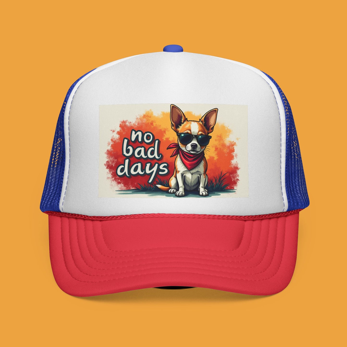 No Bad Days Chihuahua Trucker Hat - Cool Dog Sunglasses Cap | Positive Vibes Mesh Baseball Hat for Dog Lovers