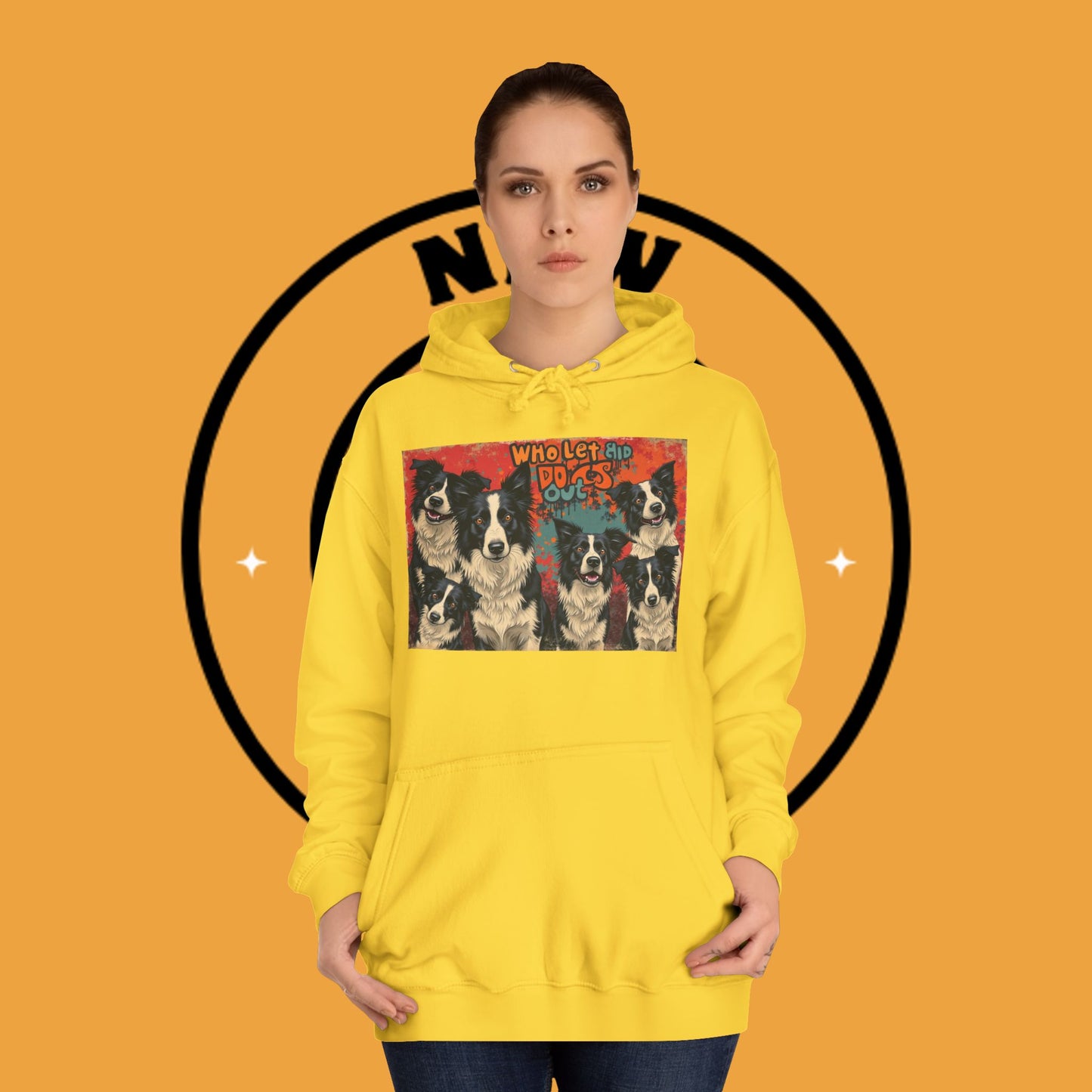 "Who Let the Dogs Out Border Collie Hoodie - Funny 90s Nostalgia Dog Pack Sweatshirt | Retro Music Design"