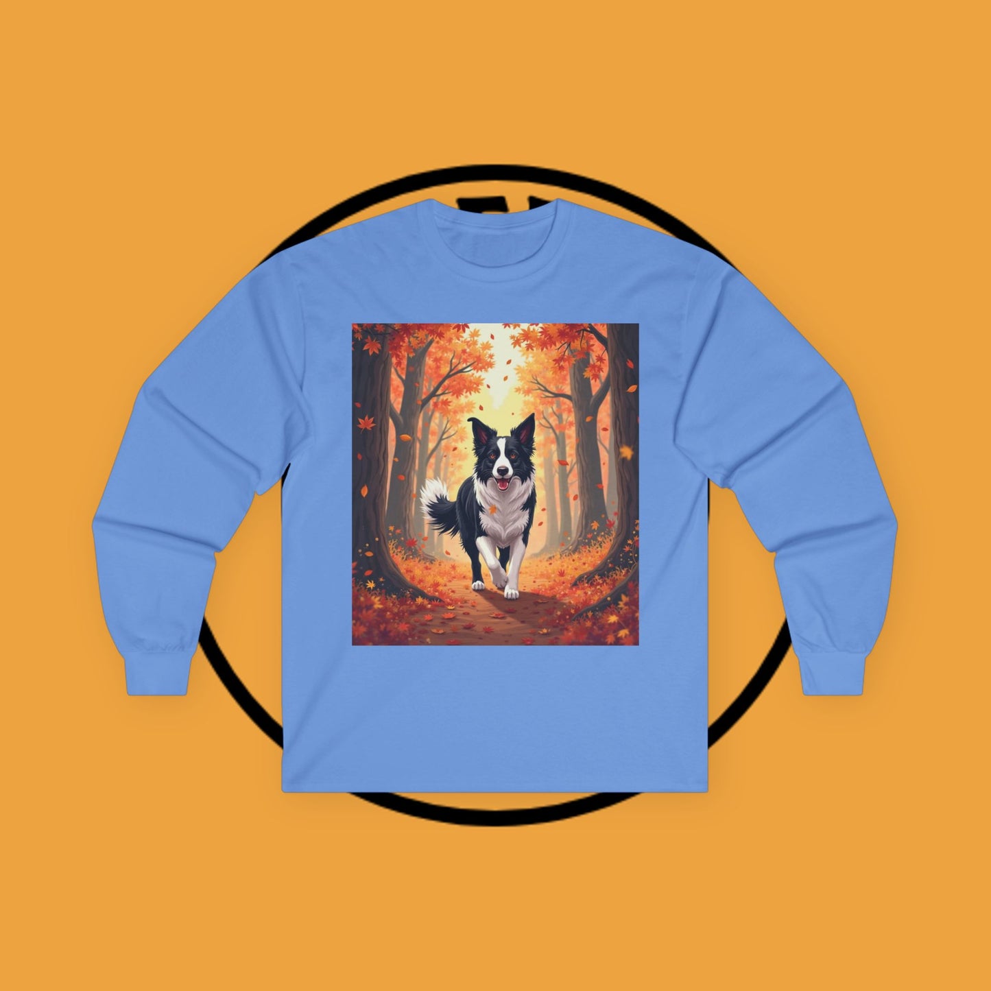 Autumn Border Collie Long Sleeve Tee - Fall Forest Dog Art Shirt | Seasonal Pet Apparel