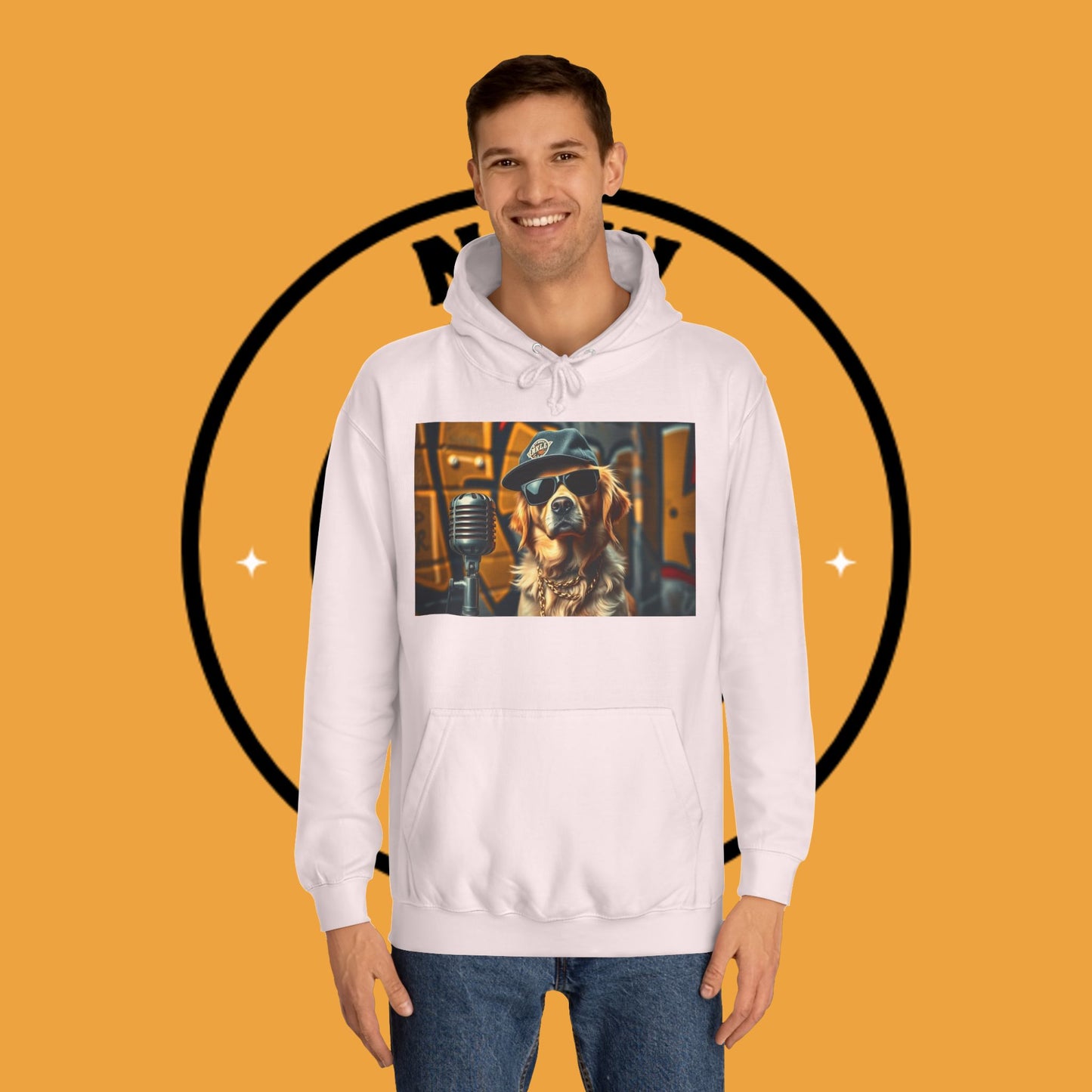 Hip Hop Hound - Cool Dog Rapper with Microphone - Rapper Dog Hoodie: Street Style Icon with Retro Vibes - Unisex Hoodie