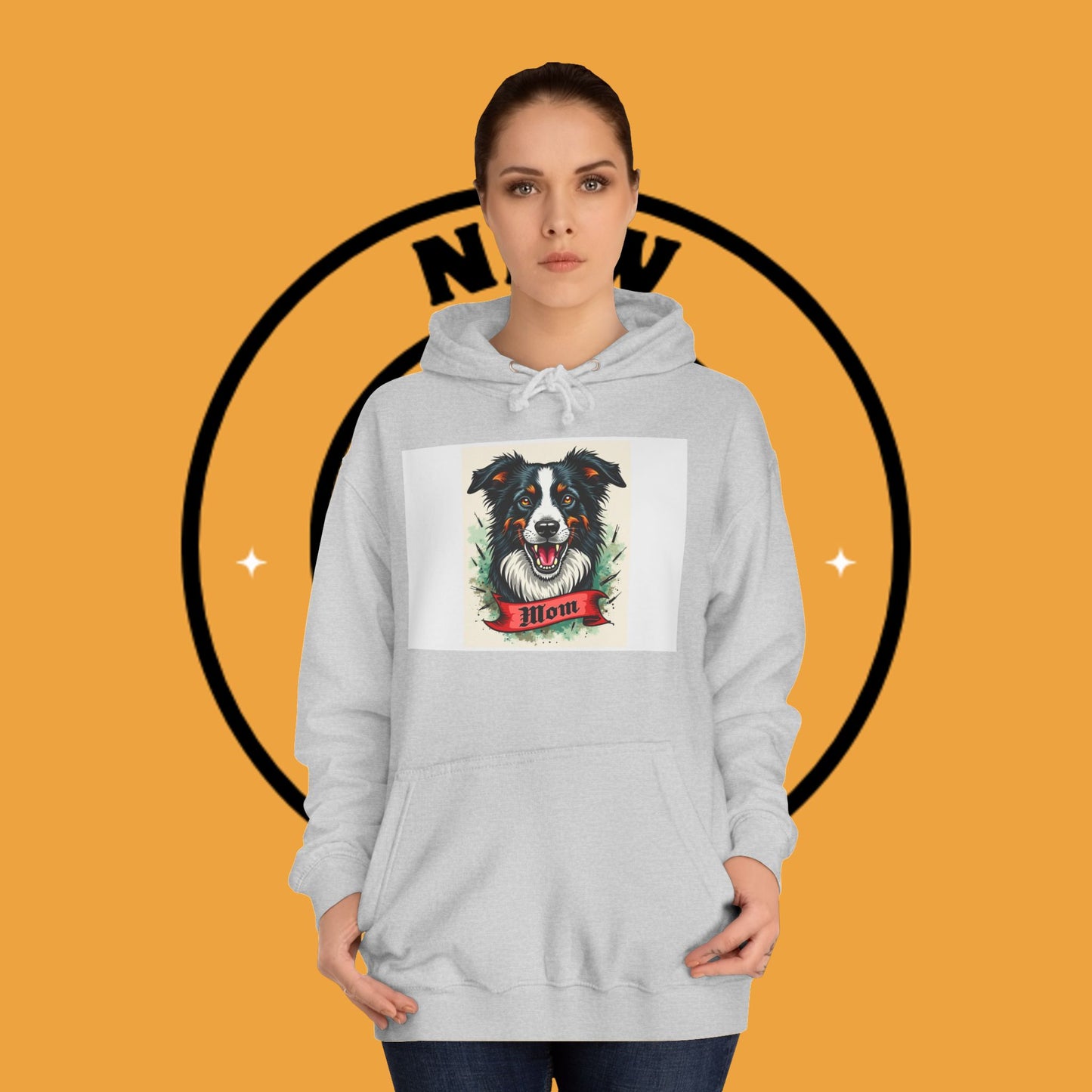 "Border Collie Mom Tattoo Style Hoodie - Vintage Dog Mother Banner Design Sweatshirt | Bold Statement Wear"
