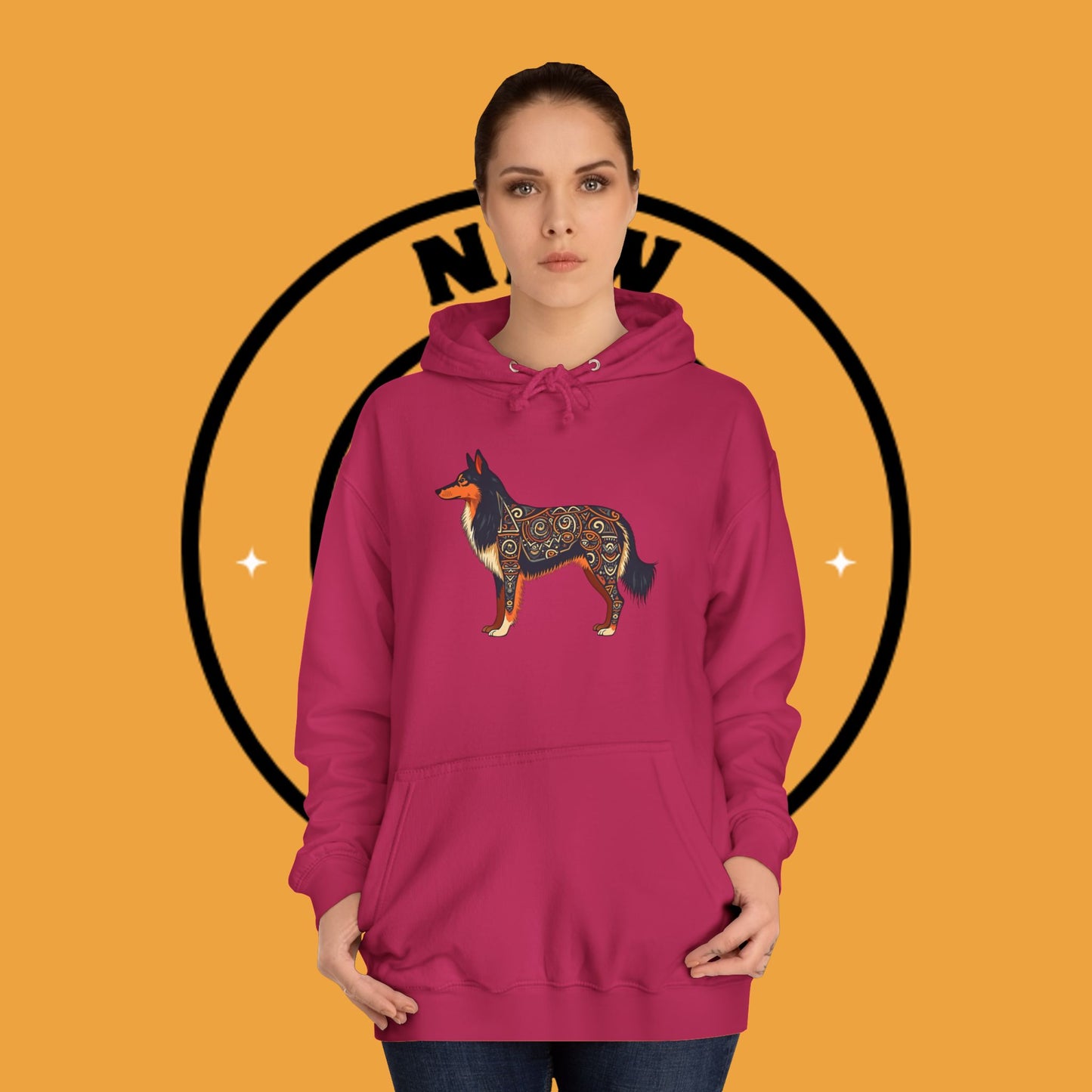 "Tribal Border Collie Mandala Hoodie - Sacred Geometry Dog Art Sweatshirt | Spiritual Celtic Design"
