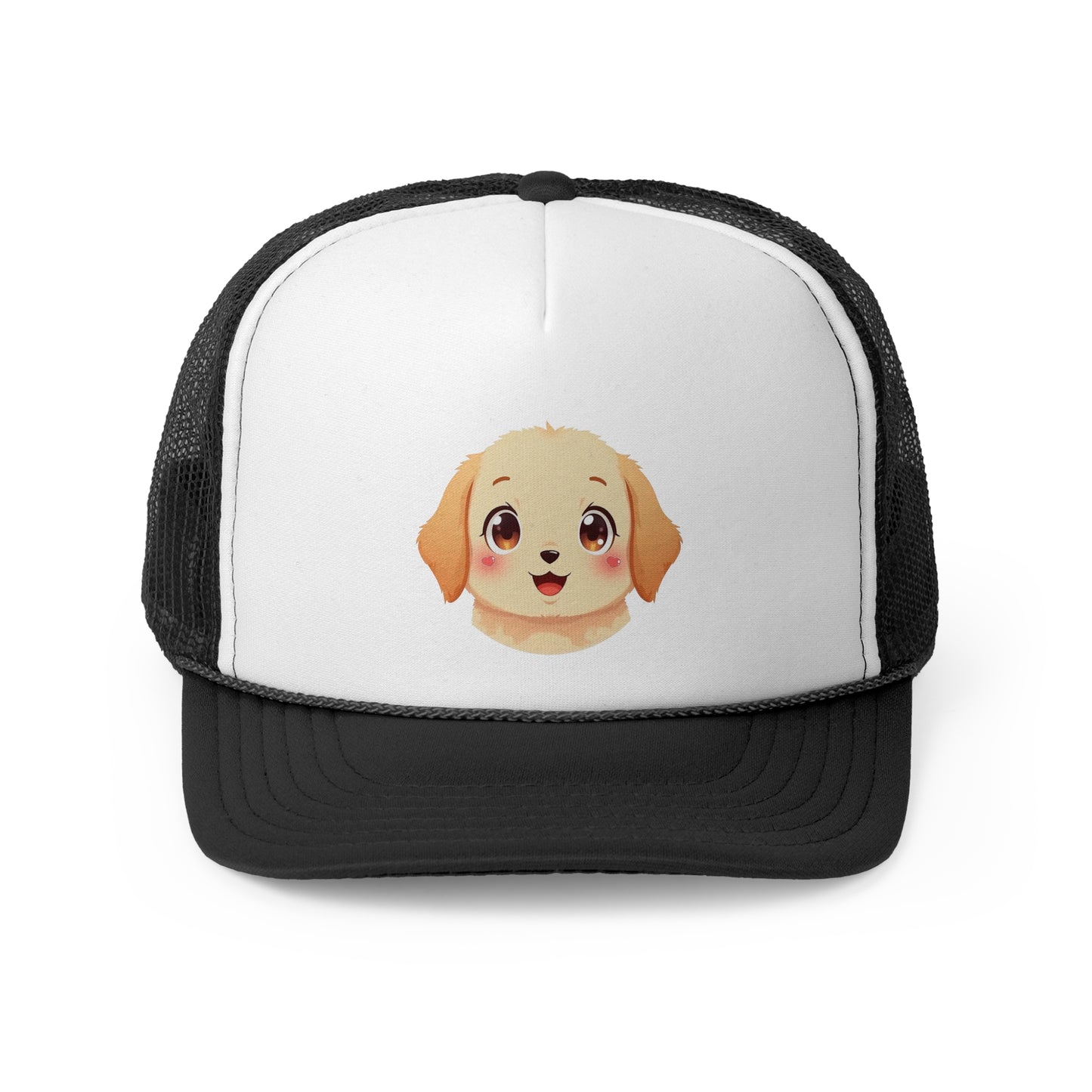 Kawaii Golden Puppy Trucker Cap - Super Cute Chibi Anime Design - Unisex Cute Cap