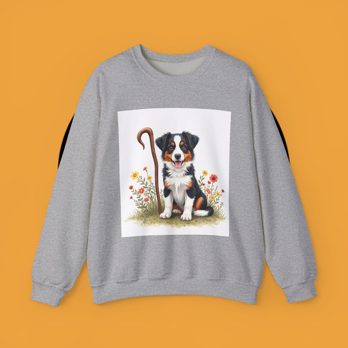 Border Collie Puppy Shepherd's Crook Crewneck Sweatshirt - Pastoral Dog Art | Farm Life Gift