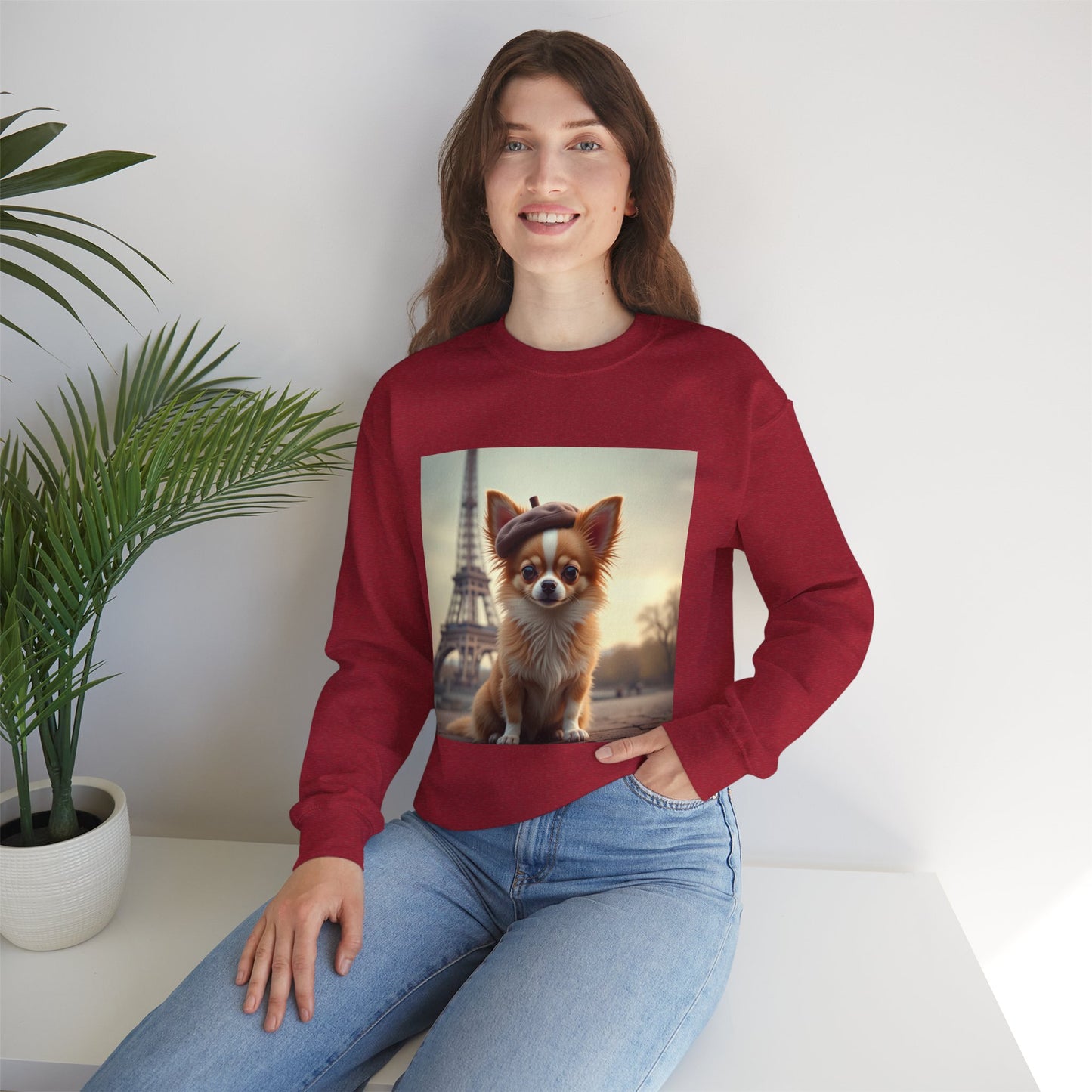 Parisian Chihuahua Beret Sweatshirt | French Dog Eiffel Tower Design | Travel Lover Gift
