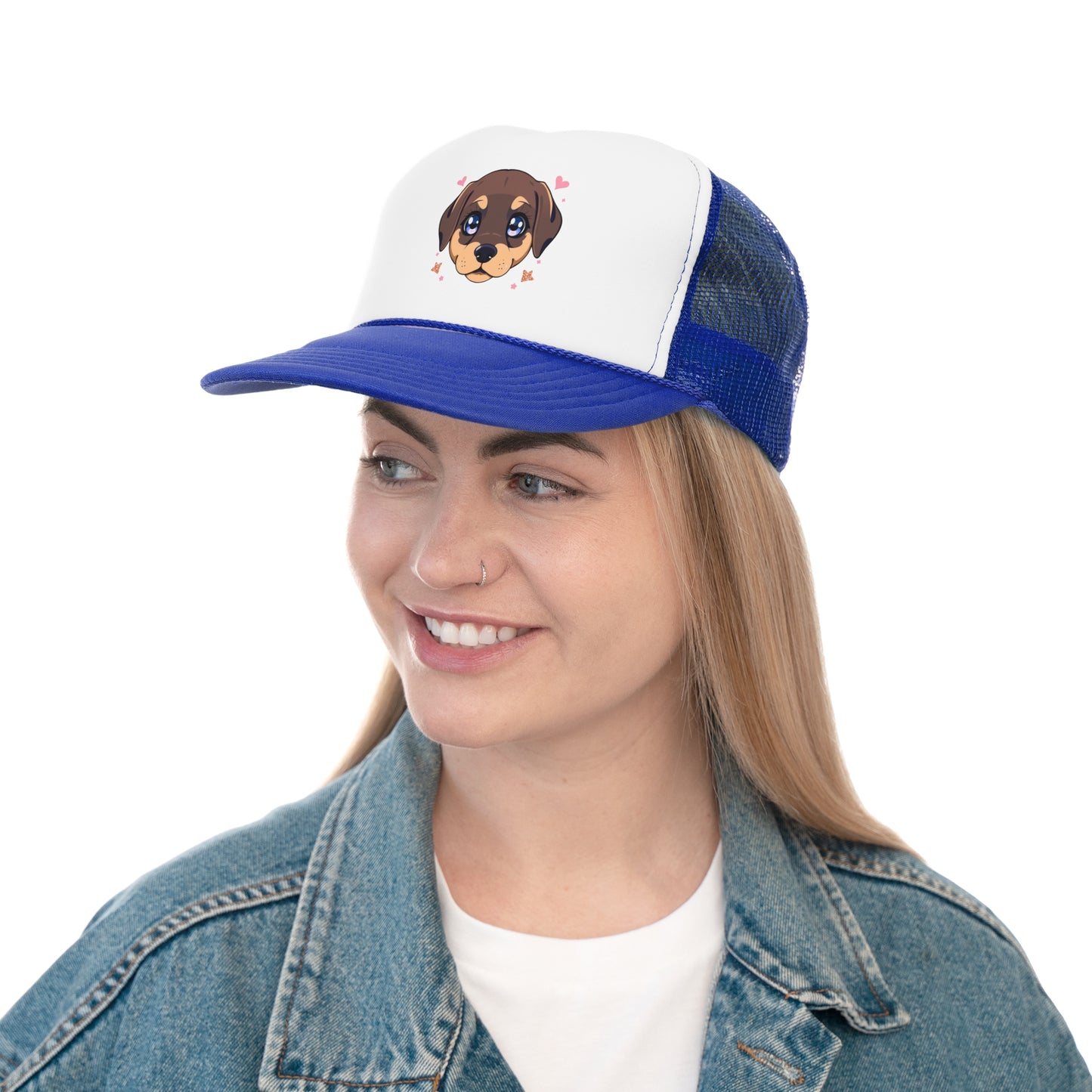 Kawaii Puppy Trucker Cap - Cute Anime Design with Hearts - Adorable Unisex Cap