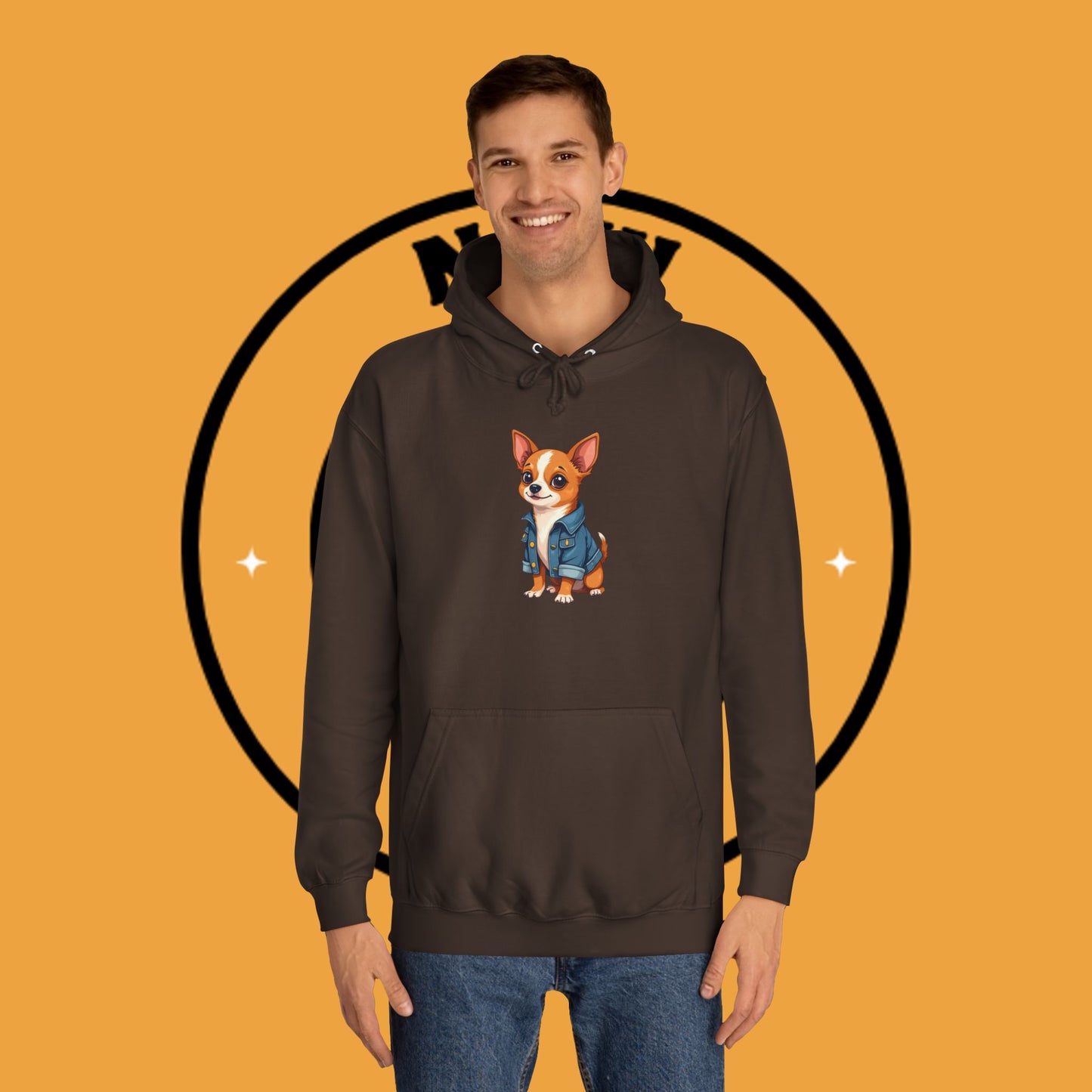 "Adorable Chihuahua in Denim Jacket Hoodie | Cute Dog Lover Gift | Premium Pet Fashion Streetwear"
