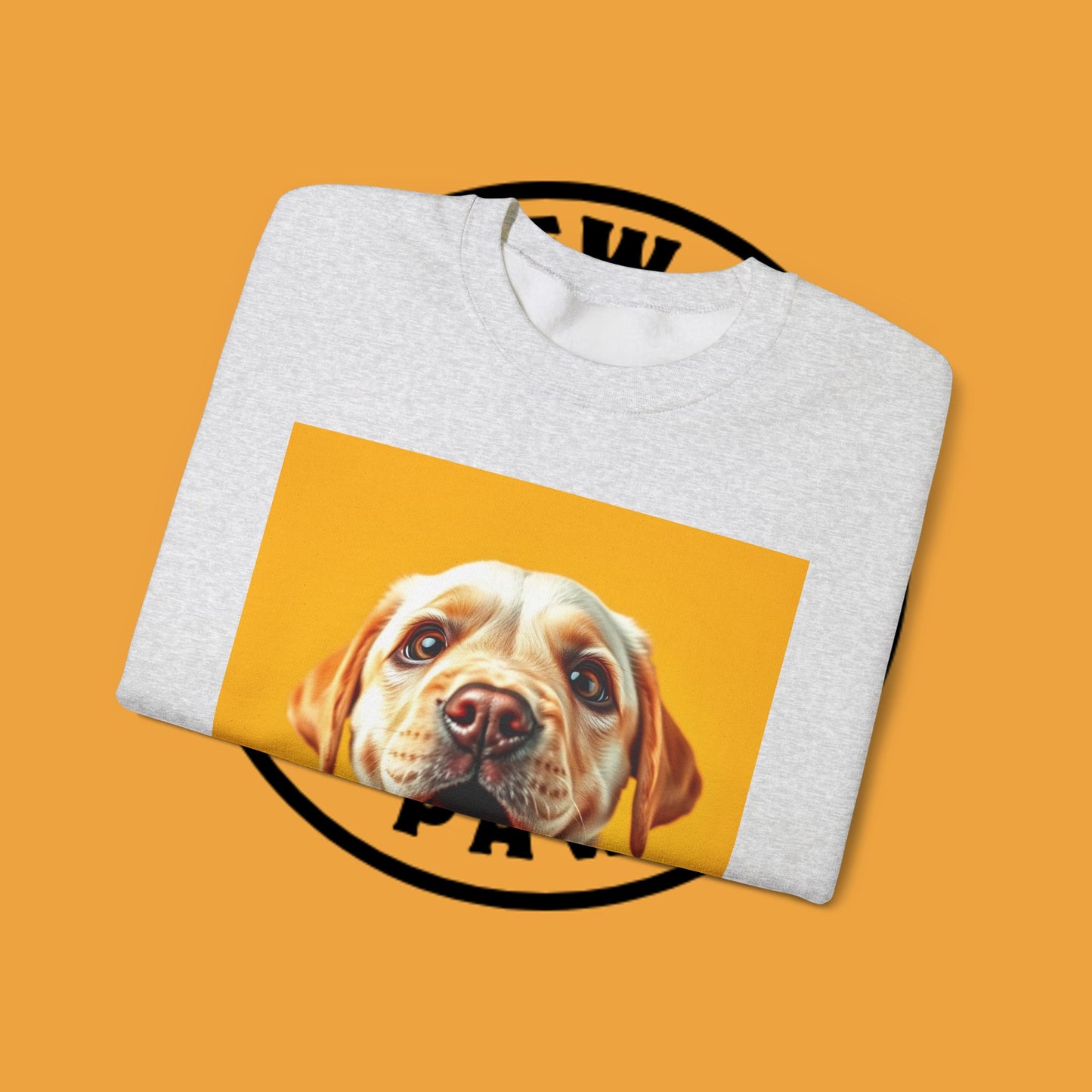 Unisex Dog Lover Crewneck Sweatshirt - Smiling Yellow Lab on vibrant yellow background