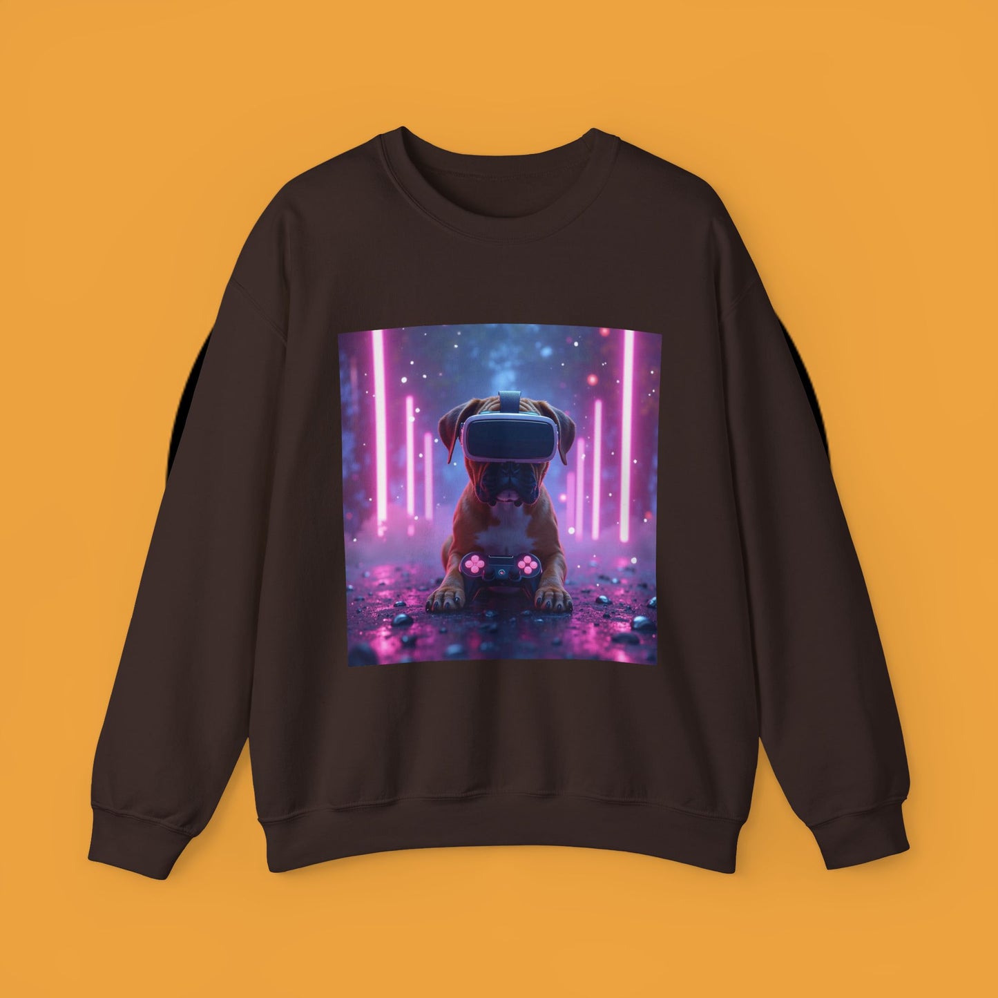 VR Gaming Boxer Dog Crewneck Sweatshirt | Funny Gamer Gift | Virtual Reality Puppy Design