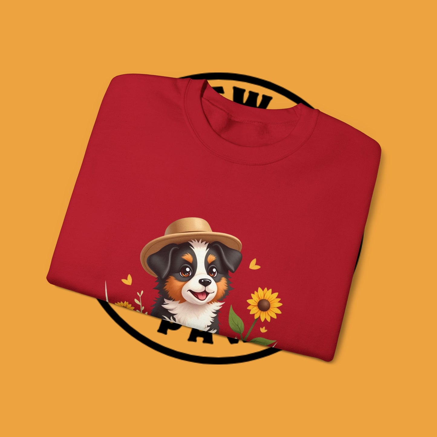 Garden Dog Crewneck Sweatshirt - Cute Puppy Gardener with Sunflowers Design | Green Thumb Gift