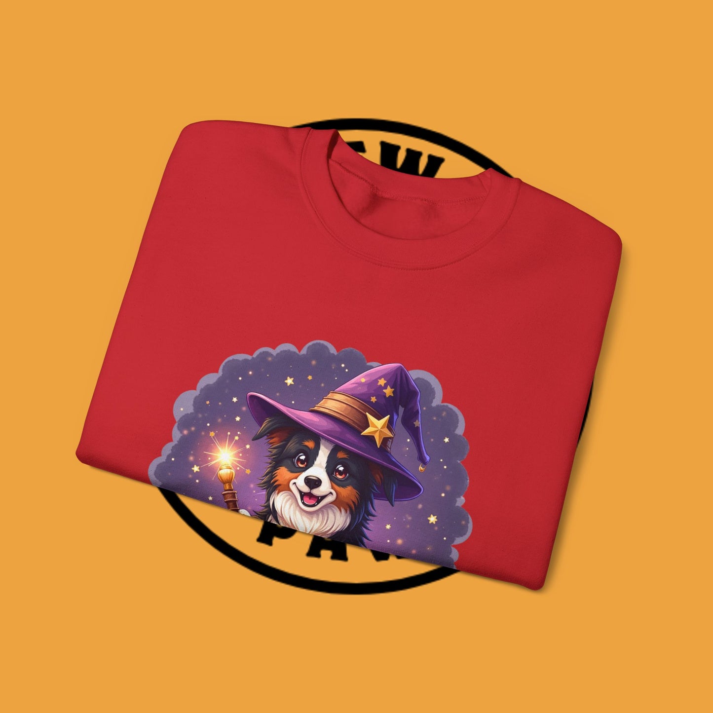 Magical Wizard Dog Crewneck Sweatshirt - Adorable Puppy Magician with Hat & Wand | Fantasy Pet Lover Gift Tee