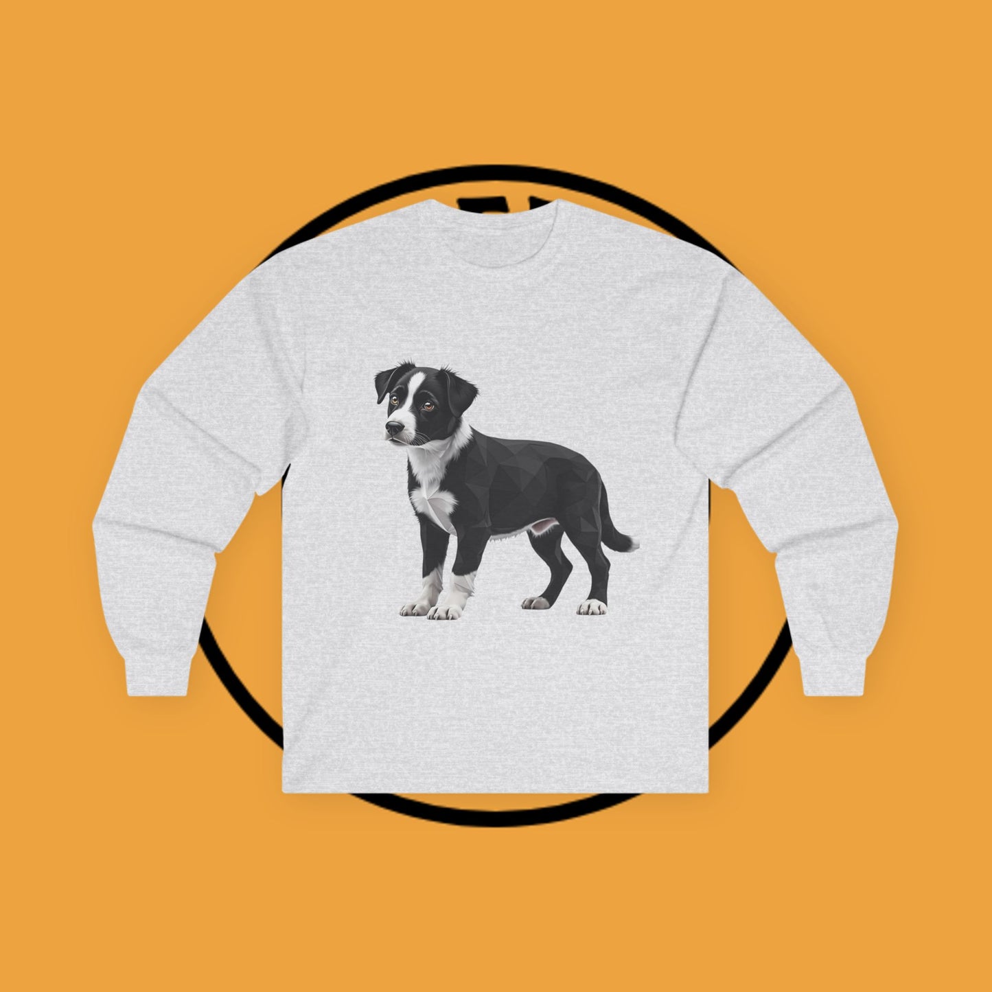 Geometric Border Collie Puppy Long Sleeve Tee - Low Poly Dog Art Shirt | Modern Pet Apparel