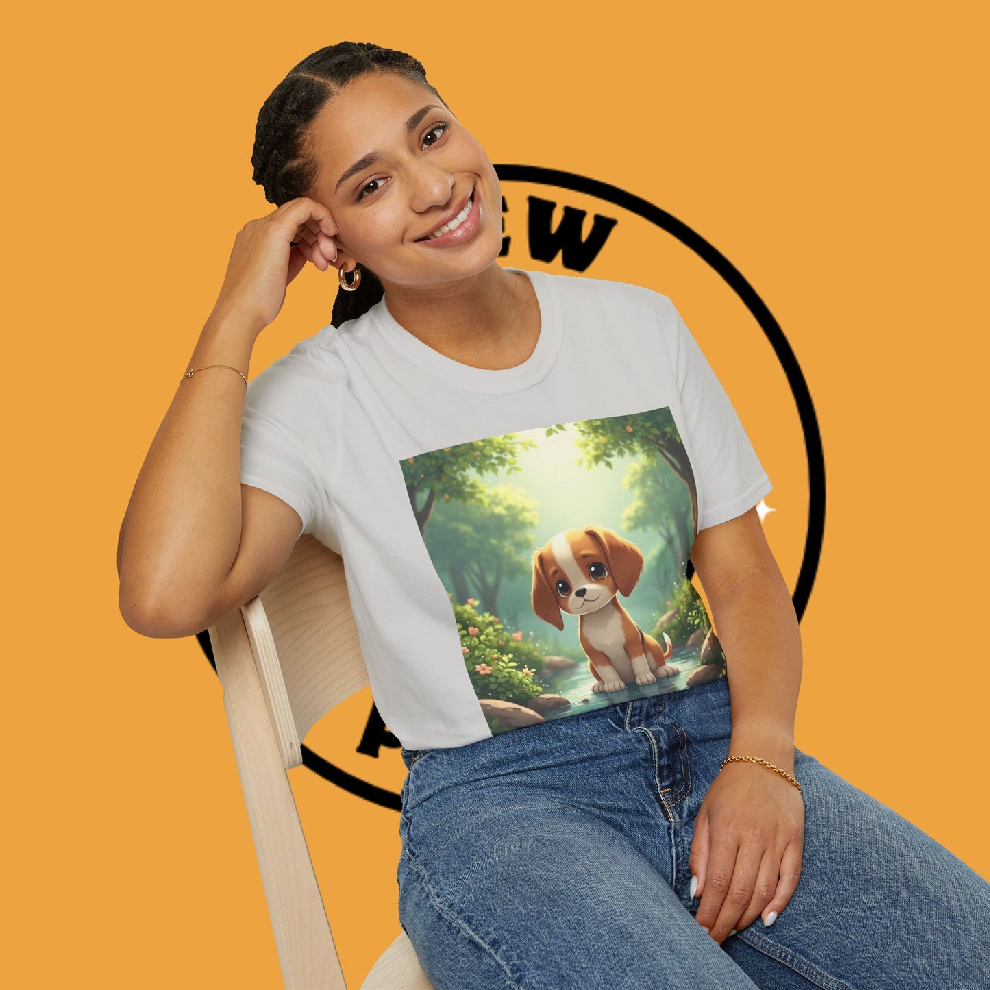 Magical Forest Beagle Puppy T-Shirt - Enchanted Nature Scene with Adorable Dog Design