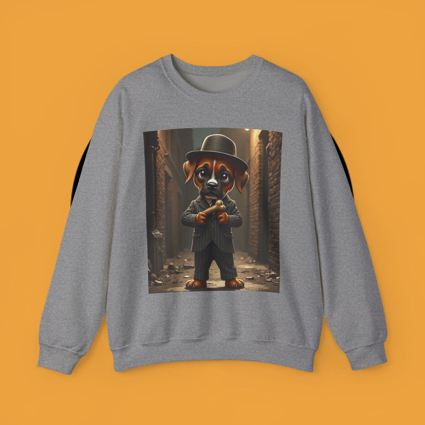 Gangster Puppy Fedora Crewneck Sweatshirt - Vintage Dog Boss Design - Retro Pet Lover Style