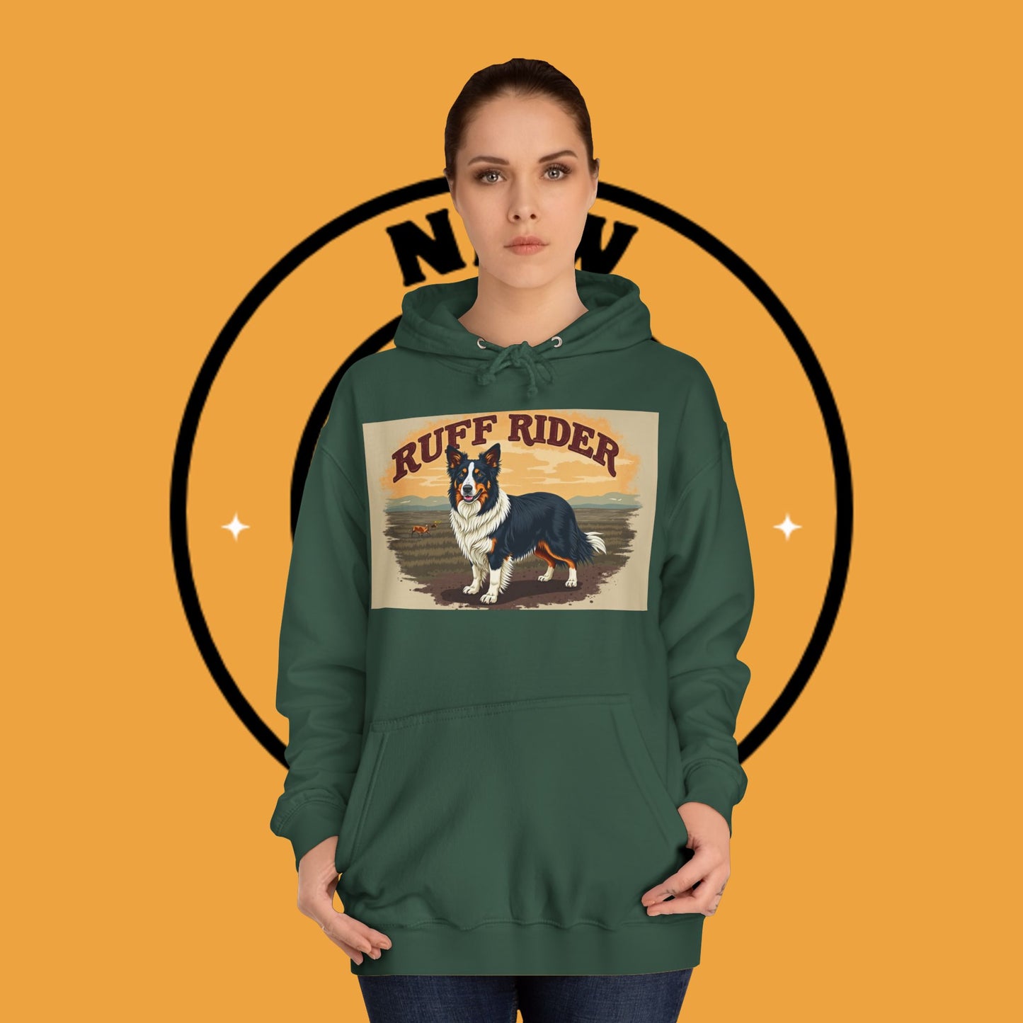 "Ruff Rider Border Collie Hoodie - Vintage Western Dog Lover Sweatshirt | Premium Quality Comfort Wear"