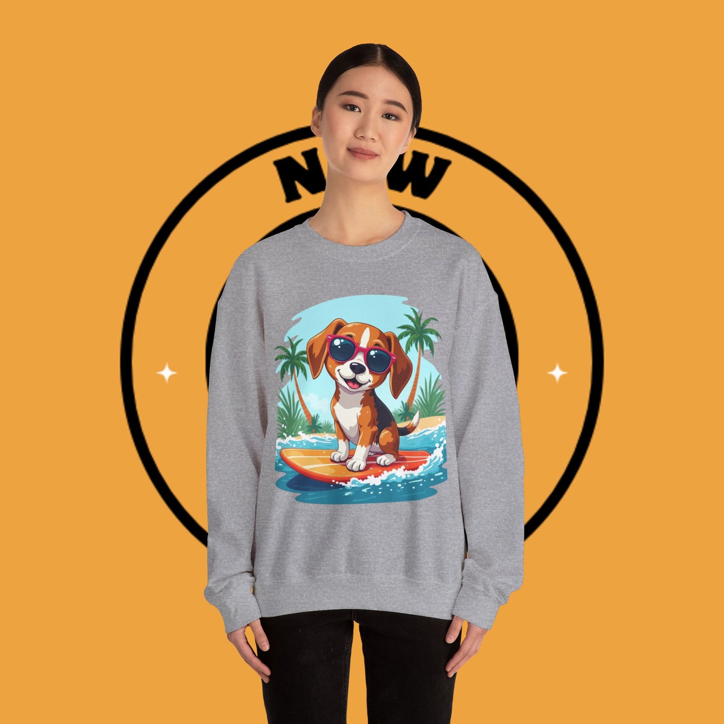 Dog Lover Crewneck Sweatshirt - Beagle surfista - Cool Summer Beagle Surfboard Sweatshirt β Perfect for Beach Vibes!