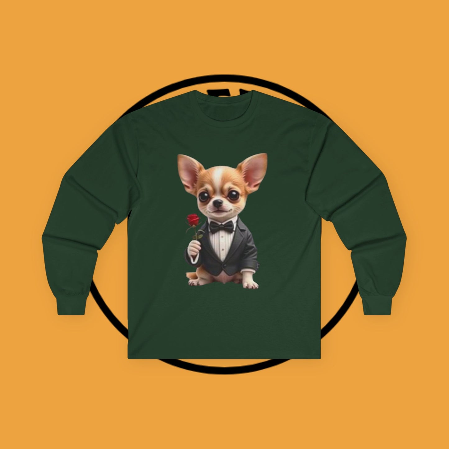 ๐น Gentleman Chihuahua Long Sleeve Tee - Dapper Dog in Tuxedo Design