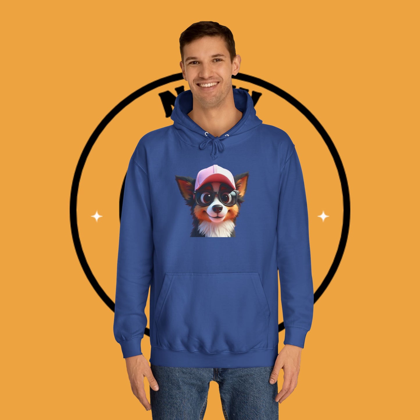 "Hipster Border Collie Puppy with Glasses & Cap Hoodie - Cute Trendy Dog Sweatshirt | Fun Design"