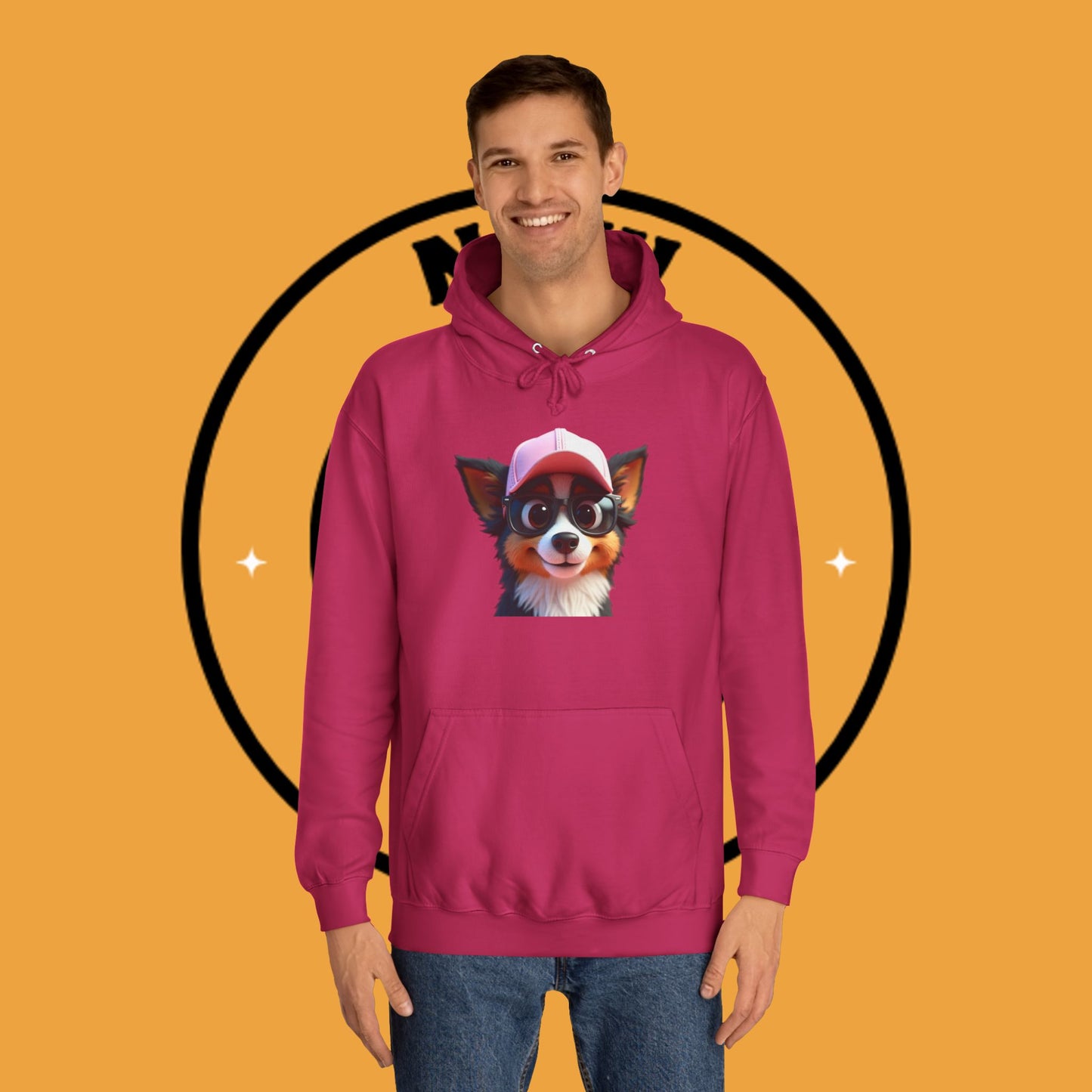 "Hipster Border Collie Puppy with Glasses & Cap Hoodie - Cute Trendy Dog Sweatshirt | Fun Design"