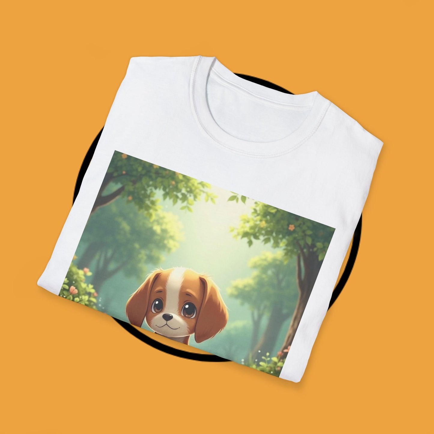 Magical Forest Beagle Puppy T-Shirt - Enchanted Nature Scene with Adorable Dog Design