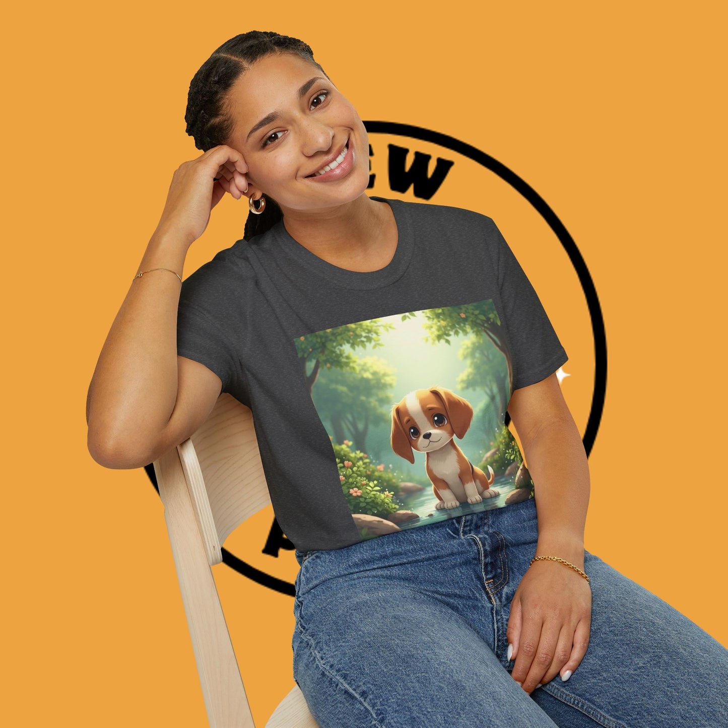 Magical Forest Beagle Puppy T-Shirt - Enchanted Nature Scene with Adorable Dog Design