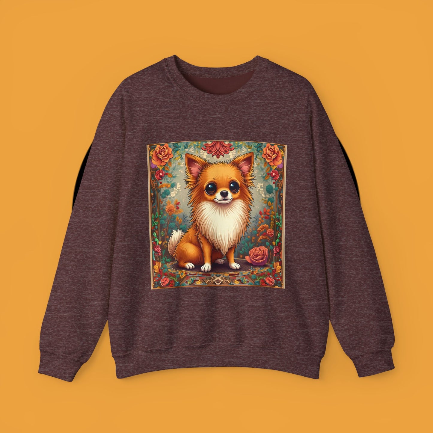 Victorian Chihuahua Garden Sweatshirt | Ornate Floral Dog Portrait | Botanical Pet Art Design