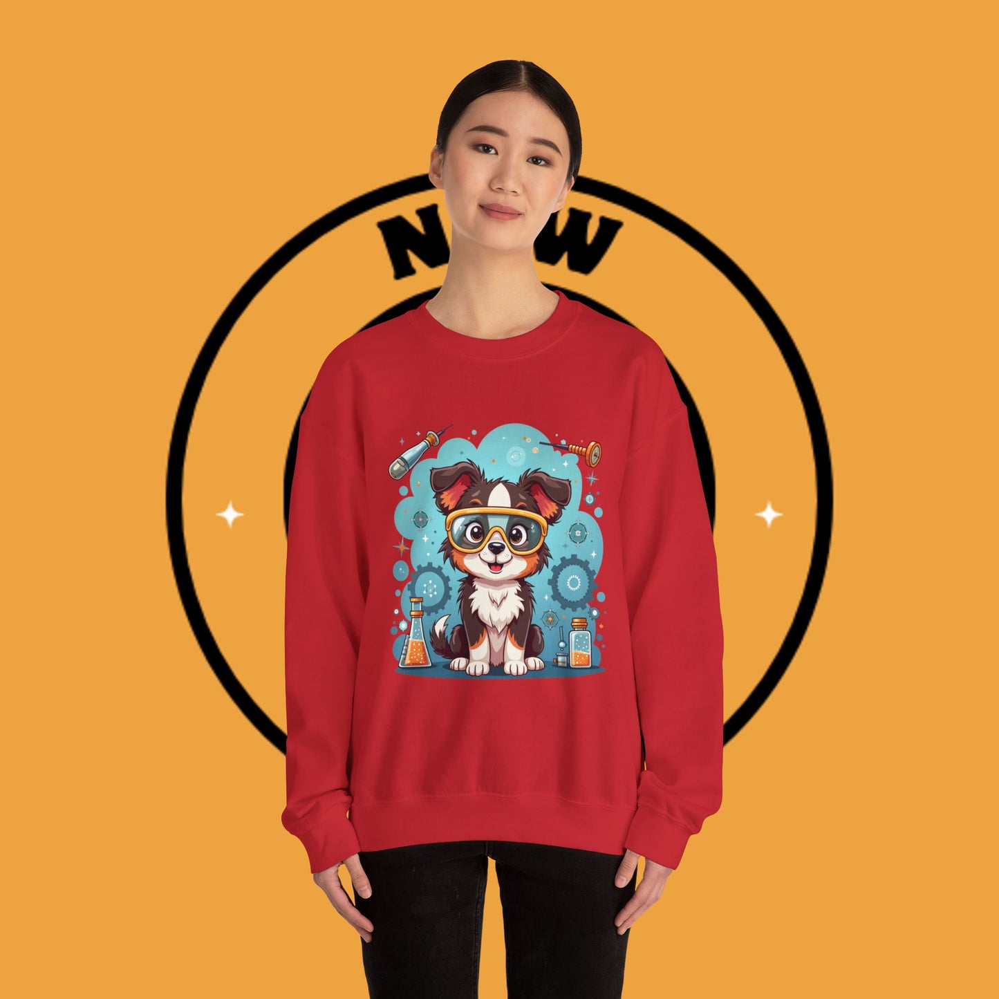 Science Dog Crewneck Sweatshirt - Cute Puppy Scientist with Lab Goggles Design | STEM Lover Gift