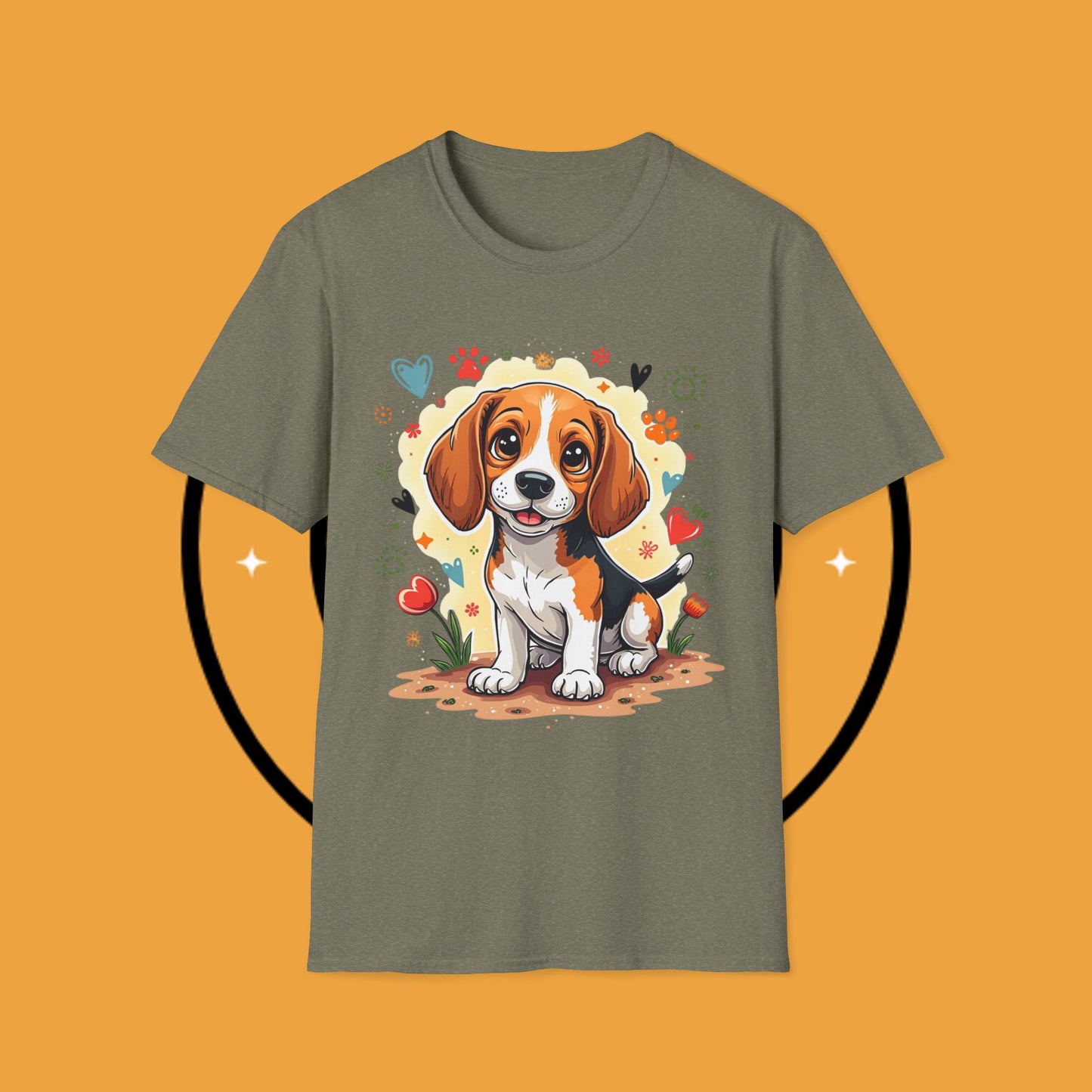 Adorable Beagle Puppy with Hearts & Paws T-Shirt - Cute Dog Love Design Graphic Tee