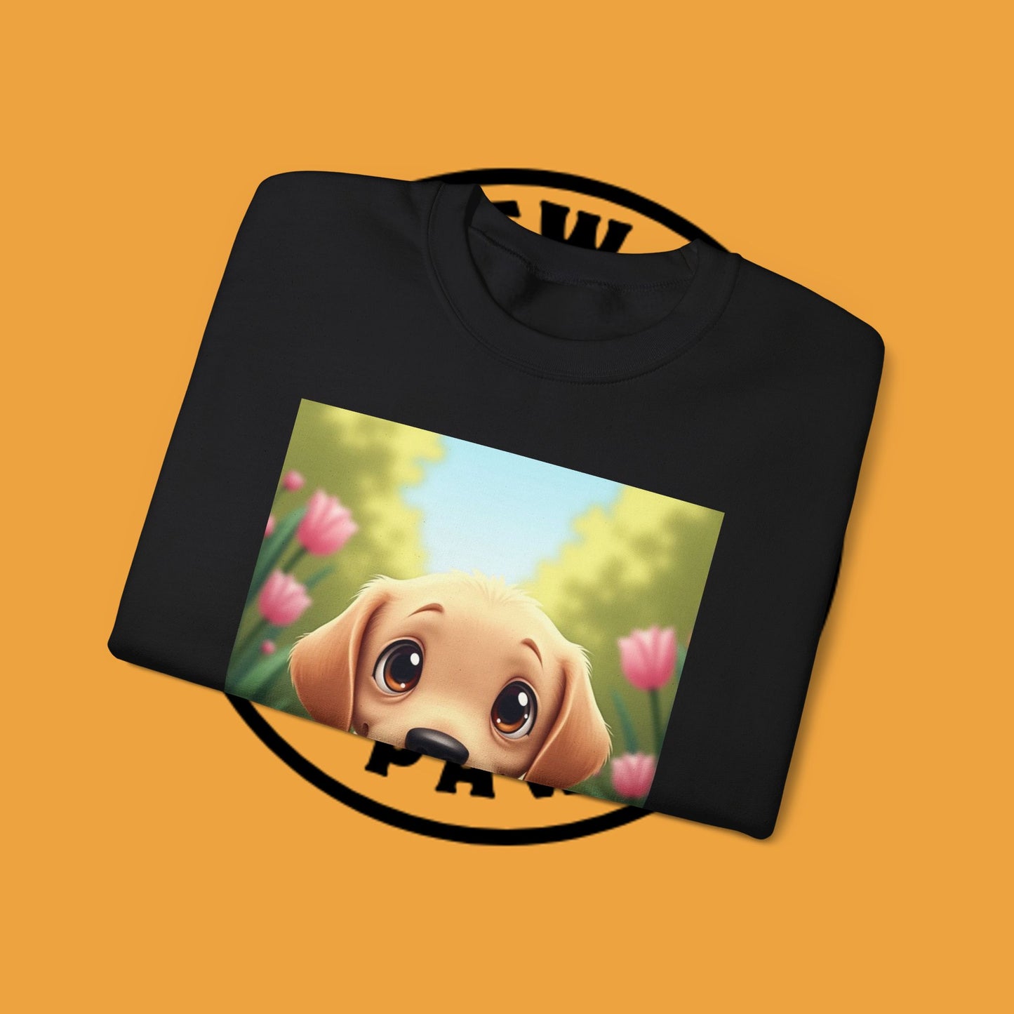Adorable Golden Retriever Puppy in a Garden with Flowers - Cute Puppy Photo kawaii style