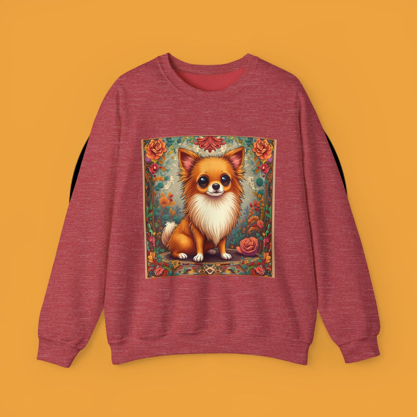 Victorian Chihuahua Garden Sweatshirt | Ornate Floral Dog Portrait | Botanical Pet Art Design