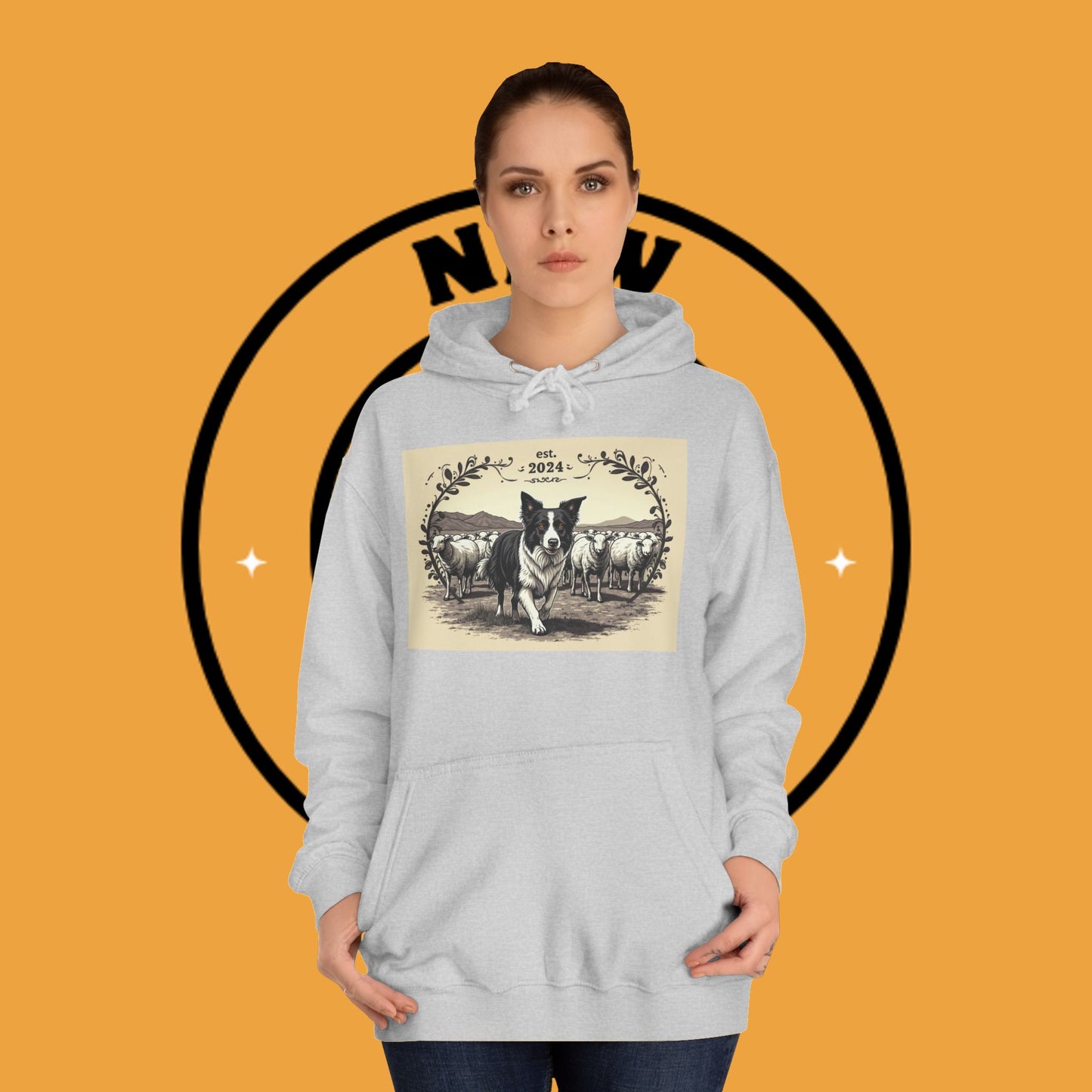 "Border Collie Sheep Herding Hoodie - Vintage Farm Life Est. 2024 Sweatshirt | Premium Pastoral Dog Design"