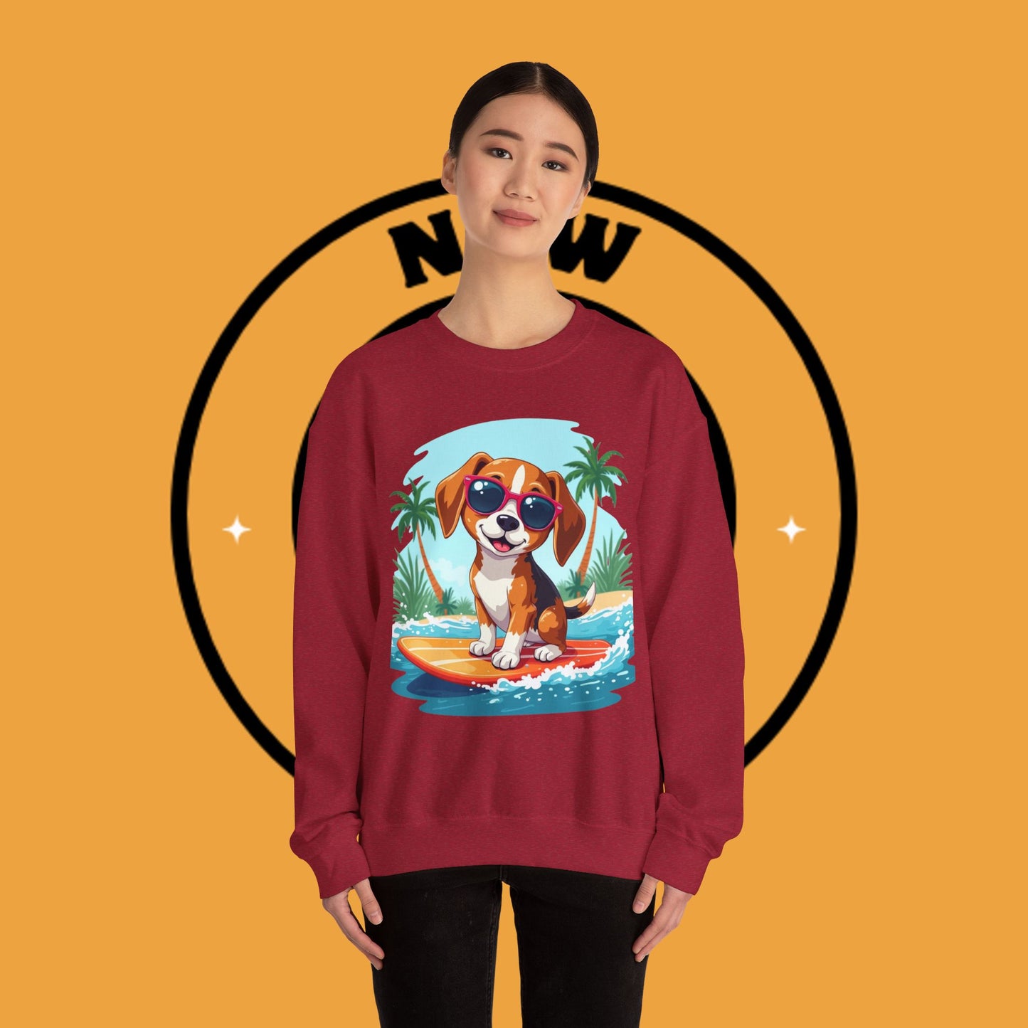 Dog Lover Crewneck Sweatshirt - Beagle surfista - Cool Summer Beagle Surfboard Sweatshirt β Perfect for Beach Vibes!